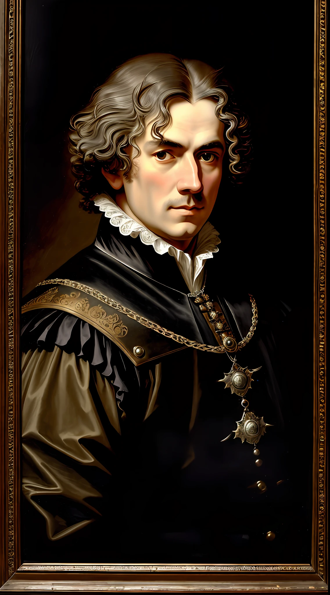by Govert Flinck, portrait of 17th century English male aristocrat wearing black metal cuirass, posing, high resolution, masterpiece, detailed face, detailed body,HD,