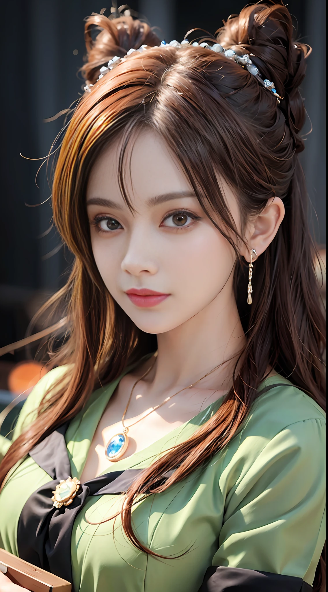 1girl, sweet girl, prince, Japanese uniform, natural, elegant, cute, (Perfect Big Eyes: 1.2), Long Red Hair, Perfect Nose, Small, Holding a Book, Extreme Hand Details, Cute, Necklace, Earrings, RAW, 16k, (Masterpiece: 1.5), Best Quality, Intricate Detail, Ultra High Resolution, Very Detailed, Wallpaper, Unreal Engine 5, Ray Tracing, Artstation Extreme Art Detail, Dynamic Lighting, Very Detailed, (Realistic: 1.5), Sharpen, Depth of Field, Complex 3D Rendering, Ultra Detail, Octane Rendering, Full Facial Features, Full Body, Full Body Shot