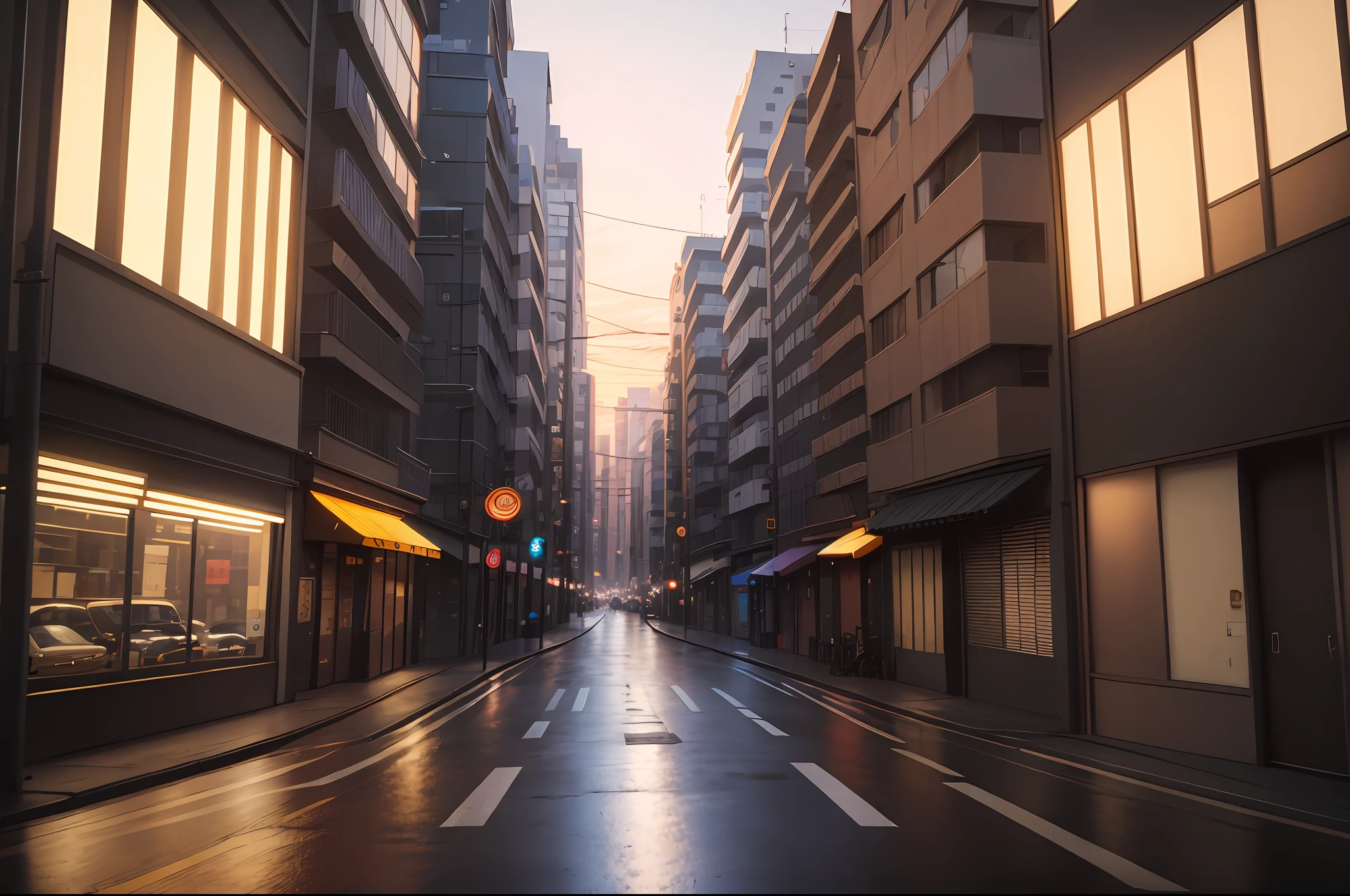 a view of a street in the 70s busy atmosphere, dusk, 8k, hdr, high resolution