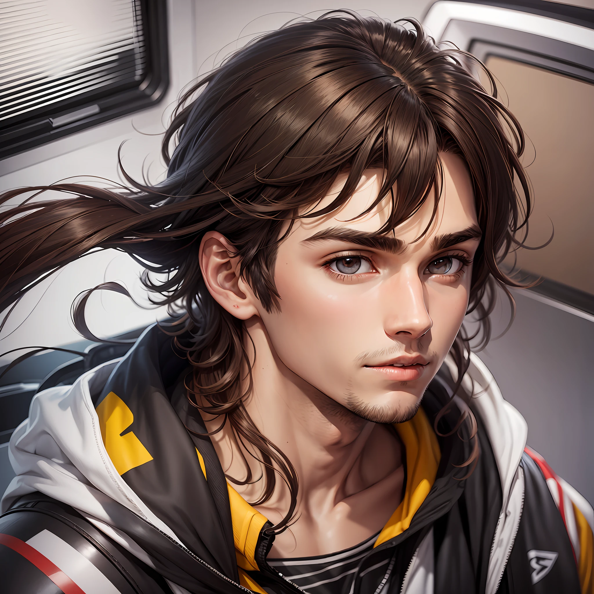 A guy with dark brown hair light brown eyes gamer --auto --s2