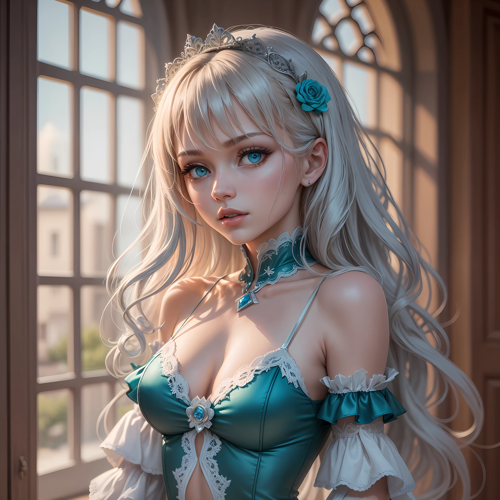 masterpiece,best quality,detail,1 girl, (actress Svetlana Khodchenkova:1.4), (long bright blonde hair: 1.2), (highlighted hair, turquoise highlights), aqua eyes,  bright pupils, glowing skin, indoors, mansion, high contrast, small breasts, (silver evening dress: 1.3), emotionless, night, backlit, medium shot
  Negative hint: (worst quality, low quality: 1.4), monochrome, zombie, watermark, blurry, blurry background, extra fingers, extra numbers, missing fingers, missing numbers, intertwined fingers, extra toes, missing toes,  simple background, nsfw, full body (silver hair: 1.4), realistic, real life,
  Steps: 30, Sampler: DPM++ SDE Karras, CFG Scale: 7, Source Number: 3564242642, Size: 2048x3072, Model Hash: 1faafdd131, Model: Deliberate_v2, Noise Reduction Strength: 0.3, Clip Skip: 2, Ultimate SD upscaler upscaler:  R-ESRGAN 4x+ Anime6B, Ultimate SD upscale tile_width: 768, Ultimate SD upscale tile_height: 768, Ultimate SD upscale mask_blur: 20, Ultimate SD upscale padding: 55, ControlNet 0: "preprocessor: tile_resample, model: control_v11f1e_sd15_tile [a371b31b], weight  : 1, start/end: ​​(0, 1), resize mode: Crop and Resize, ideal pixel size: True, control mode: Balanced, preprocessor options: (64, 1, 64)", Version: v1.3.2 --auto --s2