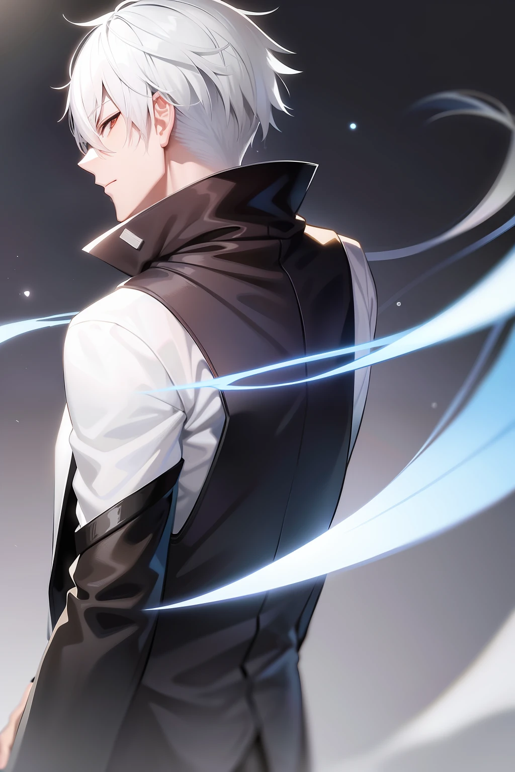 Anime Mature Man Mysterious White Hair Black Cover Extremely Confident Does Not Show Faces