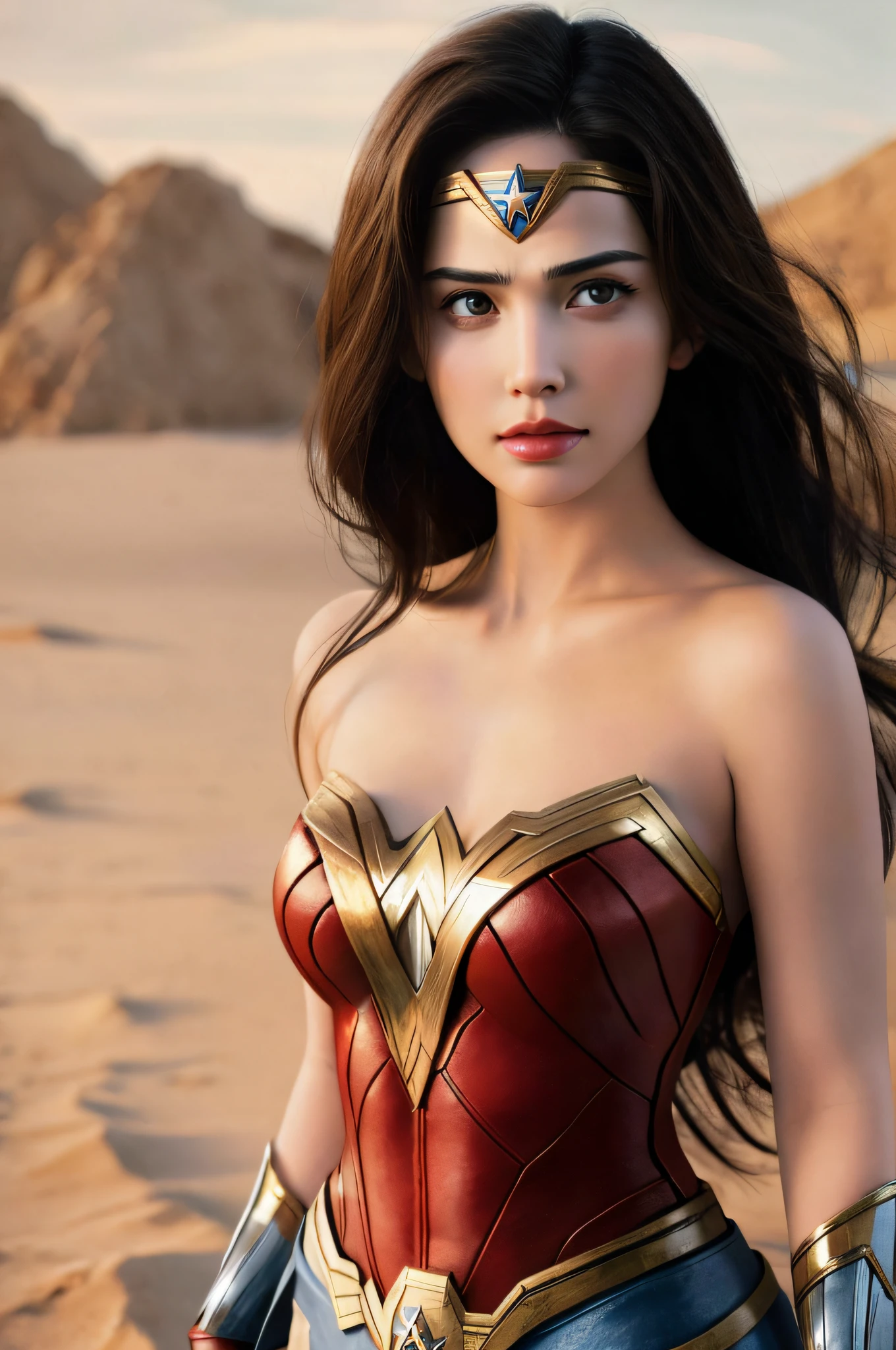 Wonder Woman, beautiful, realistic, delicate facial features,