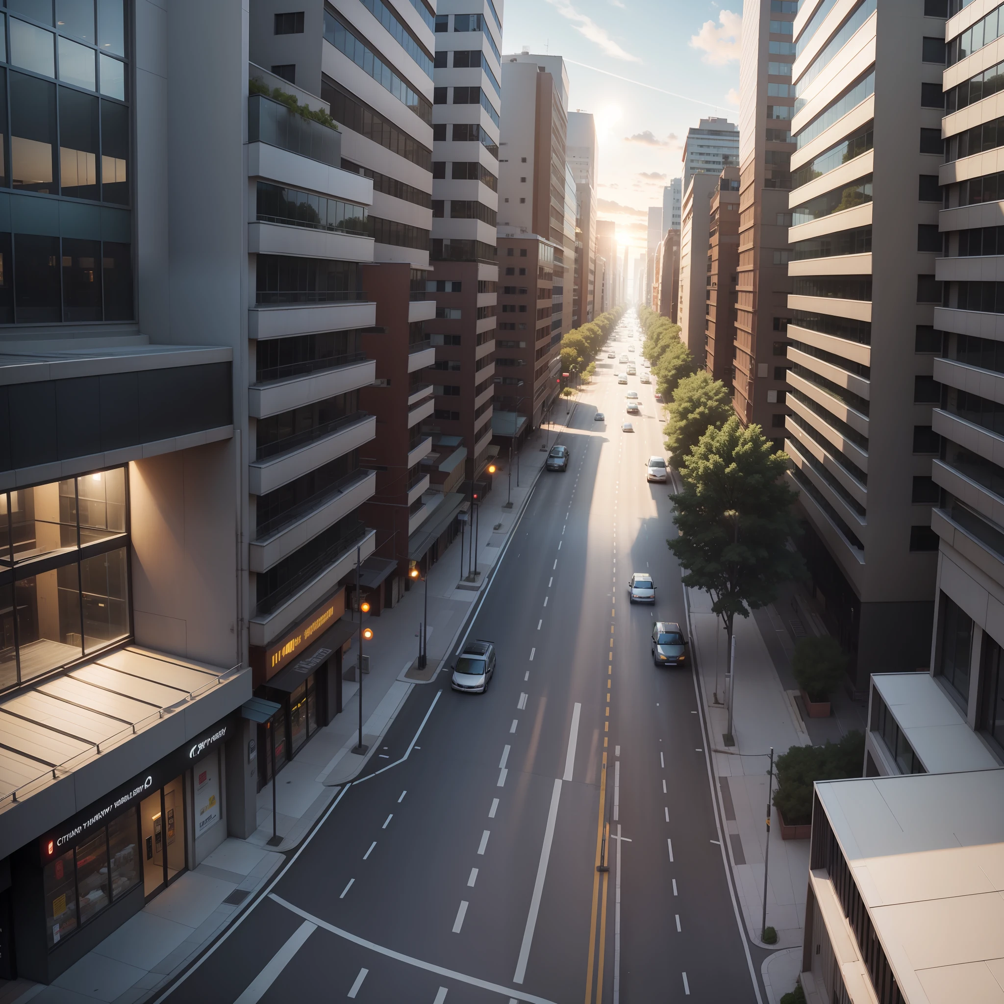 City highway, next to the building, street lights, daytime, roof vision
