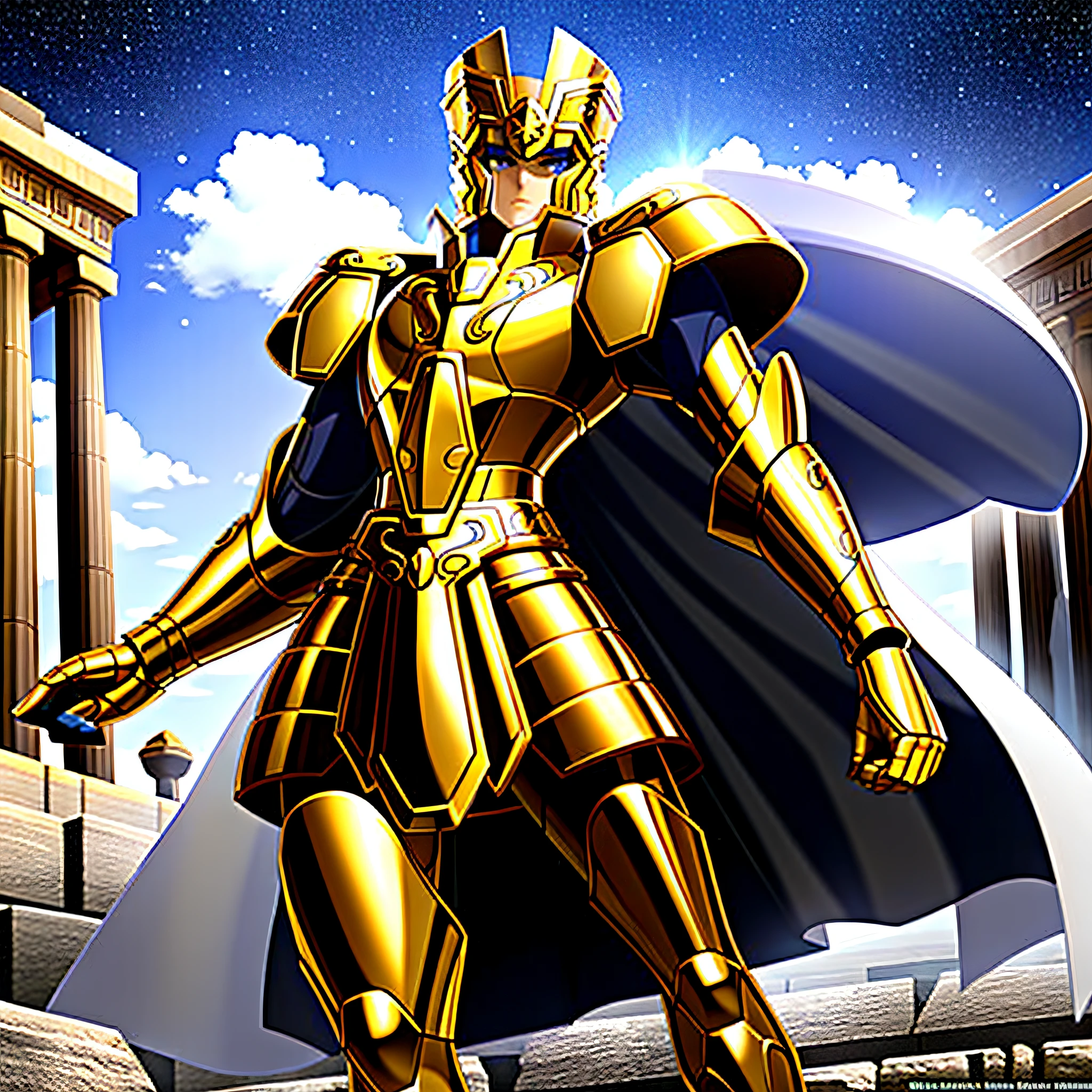 Gemini_Saga, gold armor, a boy, armor, dramatic sky, looking at the viewer, armor, mouth closed, upper body, serious, helmet, on the bridge of the Greek temple, full body. walking towards the viewer, boots, (Cinematic photo:1.3) from (Realistic:1.3),(Energetic:1.3) (Cinematic photo:1.3),(realistic photo:1.3), (masterpiece:1.3),Photoshop, best quality, ultra high res, (photorealistic:1.3) photorealistic, photo, masterpiece, realistic, realism, photorealism, high contrast, photorealistic, 8k HD, HD high definition detailed realistic, detailed, hyper detailed, realistic skin texture, armor, best quality,  Ultra High Res, (Photorealistic: 1.4), High Resolution, Detailed, Raw Photo, Sharp Re, Nikon D850 Film Stock Photography 4 Kodak Portra 400 Camera F1.6 Lenses Rich Colors Realistic Texture Hyper Realistic Dramatic Lighting, Holographic Rendered, Highly Detailed, 1 Boy,Bright Skin, , (Skin Detail: 1.2), Realistic Skin Texture, Better Lighting, In the Middle of the Battlefield,  Brightness, Night, Mecha Armor, Guweiz Style Art, Highly Detailed Real Hyper, Zodiac Scales, A Heavy Metal Magazine Cover, Grecia Background Themed City, ArtStation, DeviantArt Contest Winner, Themed Background, Gemini Mecha Robot on the Back, Perfect Heel, Perfect Hands, Perfect Arms, Short Hair, Wearing a Helmet, Perfect Helmet, Looking Right at the Viewer,  walking towards the viewermasterpiece, best quality, ultra high res, realistic skin texture, armor, (photorealistic: 1.4), high resolution, raw photo, 1 boy, shiny skin, (skin detail: 1.2), realistic skin texture, better lighting, brightness, dramatic lighting, dynamic pose, (Greek temple background: 1.2), (night sky: 1.1), cosmos, milky way, golden armor, (helmet: 1.2), tanned skin,  blue hair, (gold breastplate: 1.4), (helmet), shirt, serious face, galaxy, 8k, real