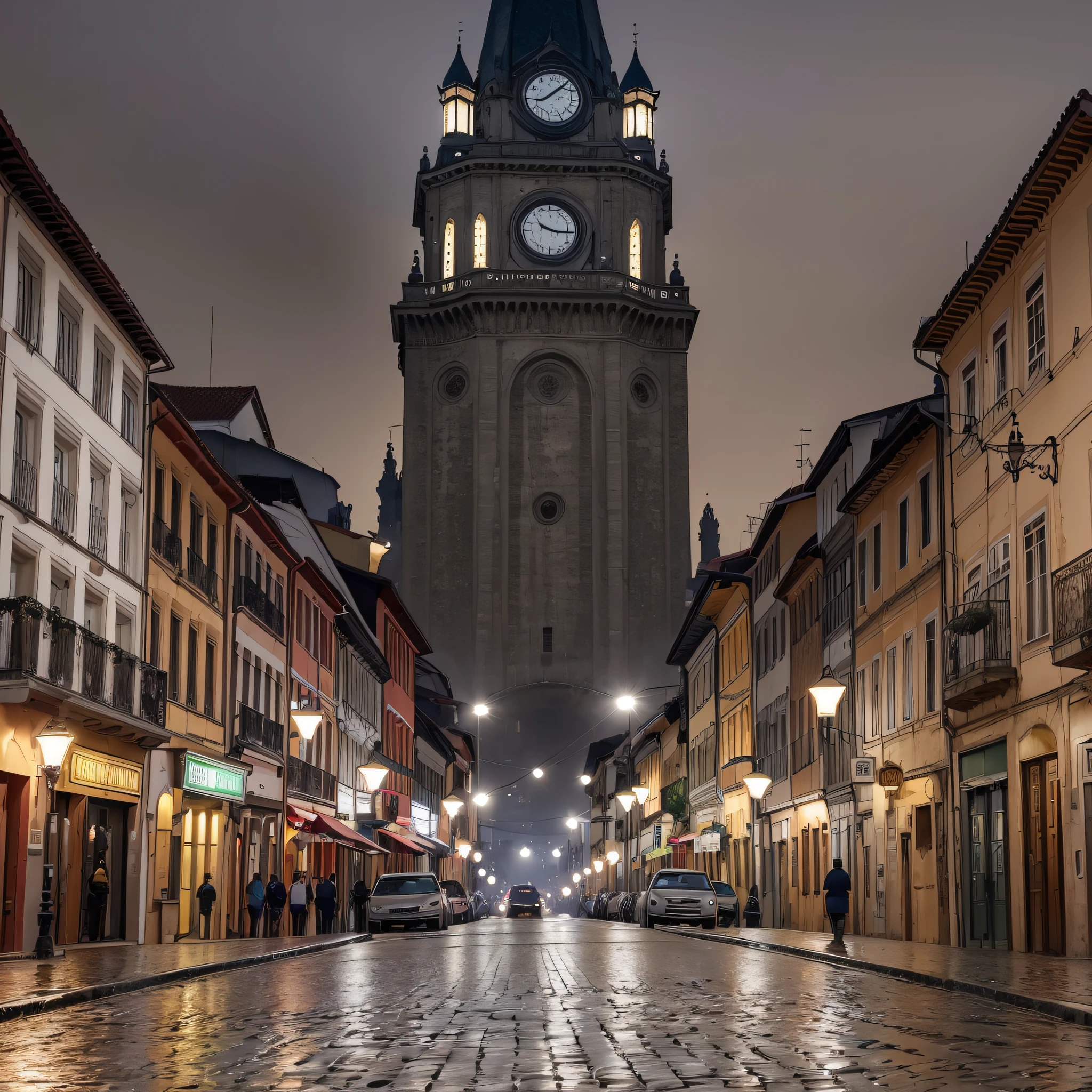 Please create a realistic illustration with the following characteristics:
Largo da Ordem in Curitiba.
Black sky with heavy fog.
Completely empty streets.
Medieval architecture.
Dark atmosphere, mystery, and fantasy. --auto --s2