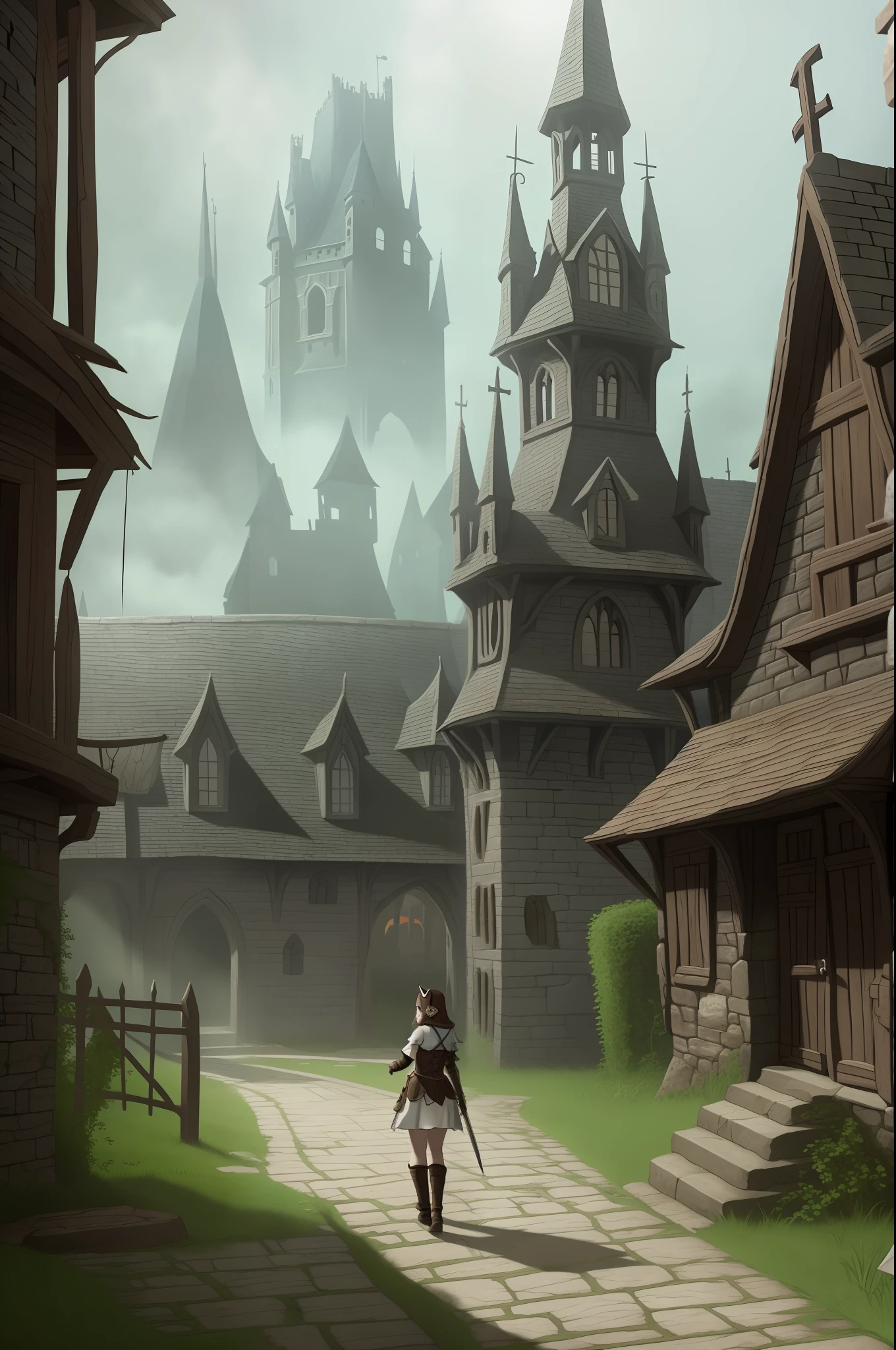 fantasy, medieval, eerie, spooky, ghost, fog, breastsout (cute:0.6)