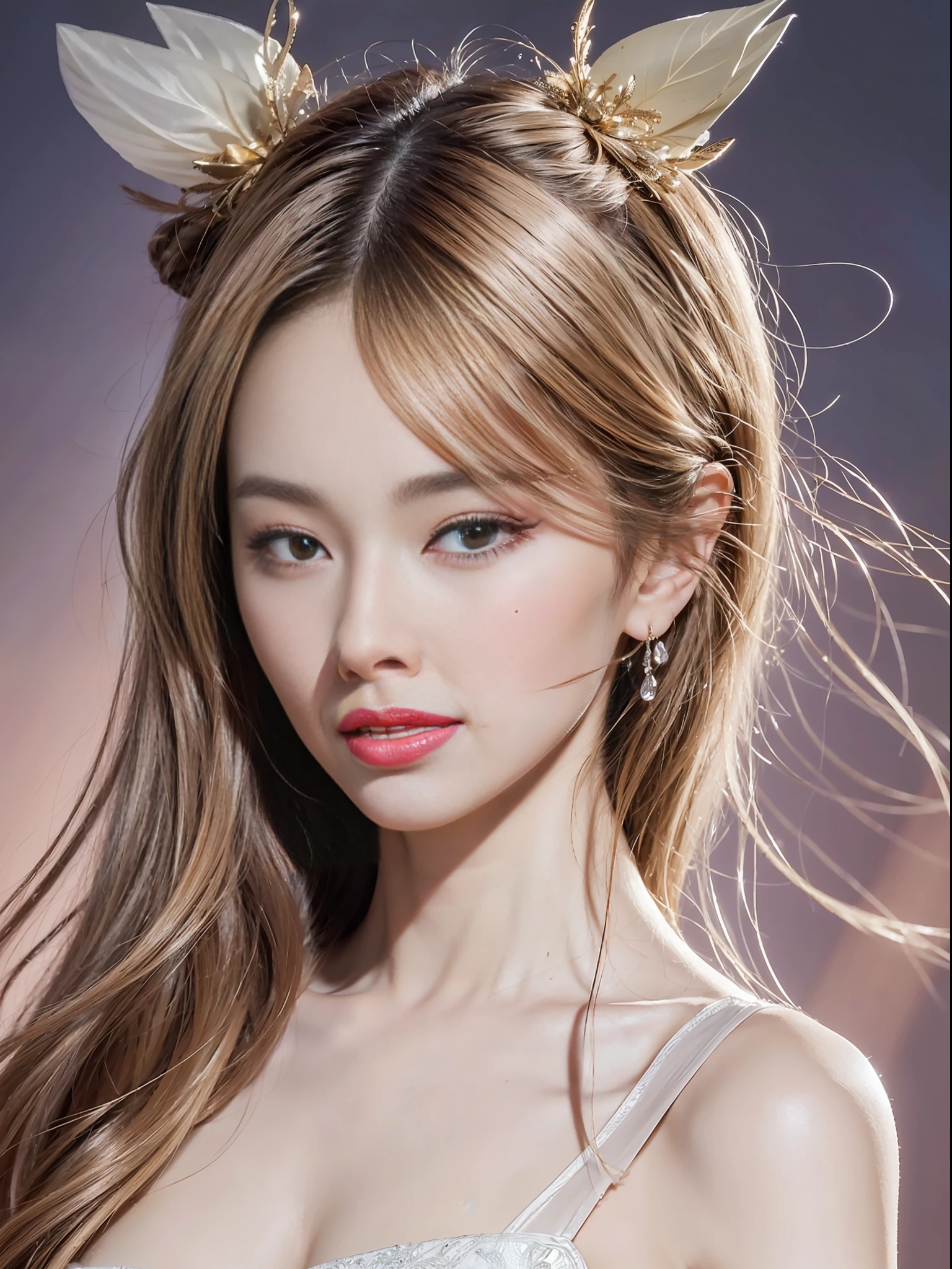 The face is beautiful, the facial features are delicate, the skin is fair, the figure is tall, the dress is stylish, full of the sense of the times, the expression is vivid, showing confidence and charm.