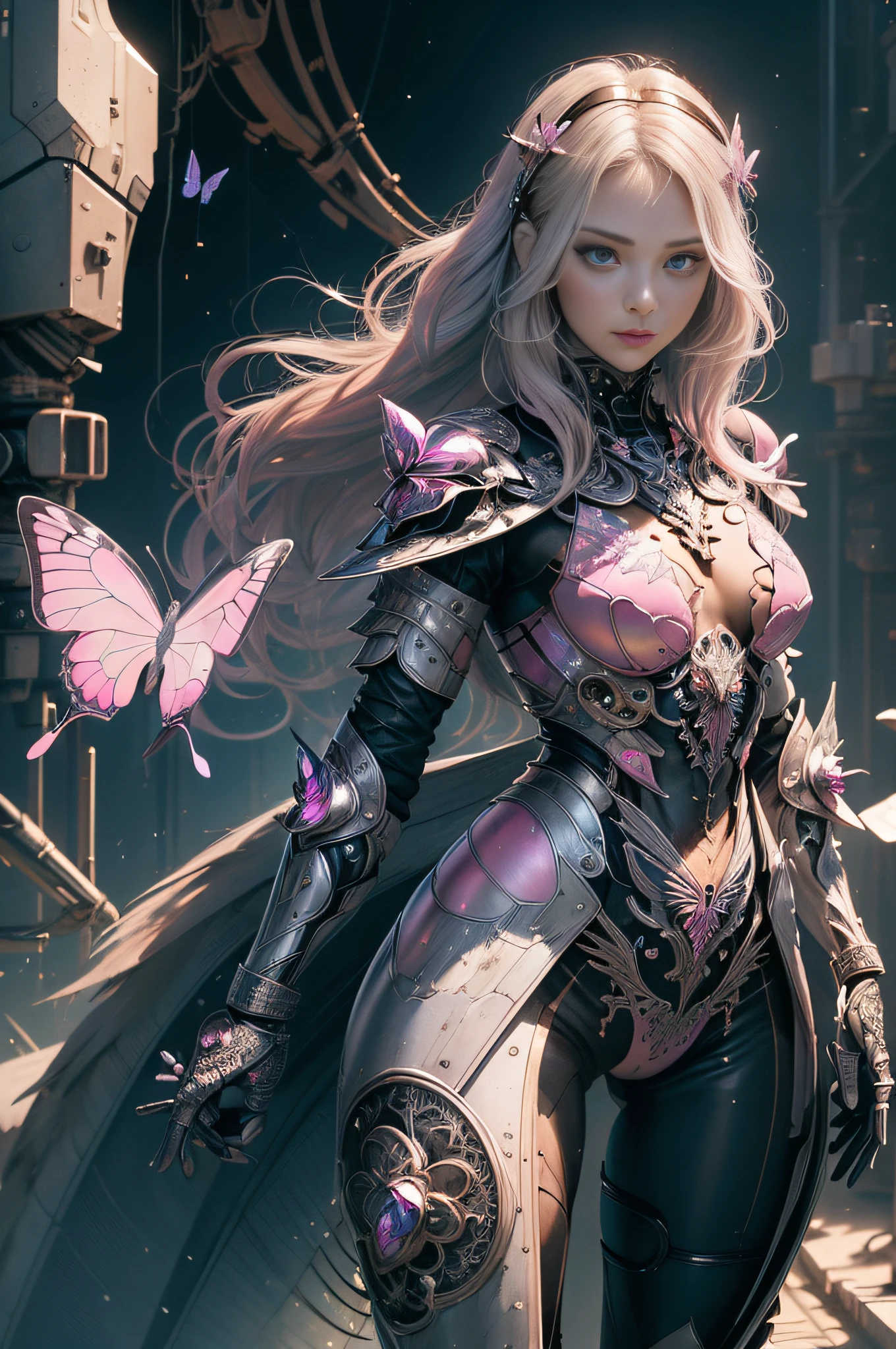 [Detailed illustrations, art based on extremely ideal anatomy, very detailed and detailed drawings, slow and delicate pen touches, realistic texture expression],((Accurate simulation of light-material interactions, understanding of air flow, mechanically correct expression))),(Design built at a high level,((Advanced structural understanding)),Ideal color coordination),(( Intricate Decoration (Ultra-dense Detail)),(Detail,High Definition)(Color Tressed Lines)),(Artwork with Outstanding Craftsmanship),((Fine and Beautiful Skin Expression (Transparency))),(Perfect Beautiful Face,Realistic Face Detail),(Perfect Eye (Realistic Pupil Detail (Beautiful Iris Drawn in Detail) (Sharp Pupil))),((Perfectly proportioned and Proportioned)),(Lab Background),[HENTAI anime Girl Japanese Pretty skinny Cyborg  with voluminous wavy hair (platinum blonde)],((Butterfly feather motif) Magenta pink Papillon Cyber Armor Cyber Headset) (Aurora armor (transparent material)),(Science fiction mechanical bioengineering),[Ultra precision detail, HighQuality,High Resolution,((Multilayer Texture))],((Visual Art with a Narrative Feel)).