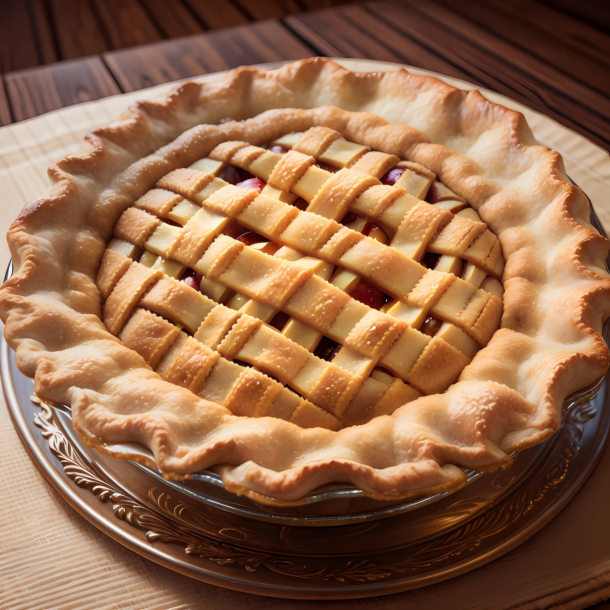 A detailed realistic apple pie, on top of a table, 8k --auto --s2