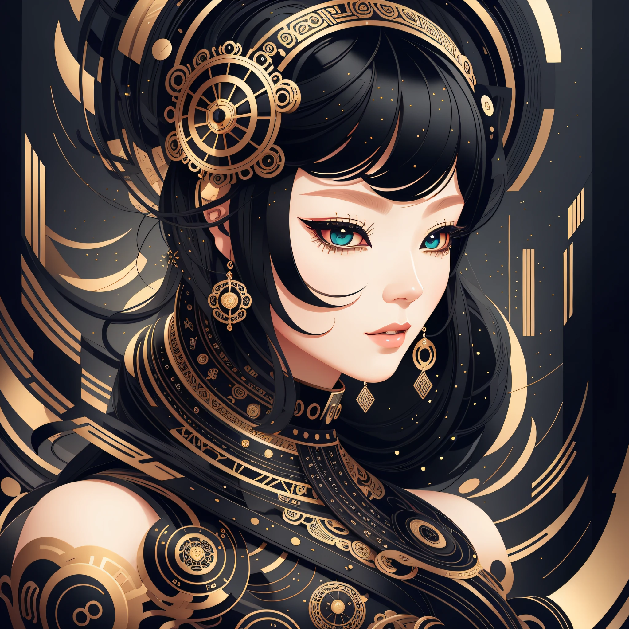 Futurism in Hsiao-Ron Cheng style Close-Up Shot of Time Warp, Opulent, Mysterious, intricate and detailed, Tones of Black --auto --s2