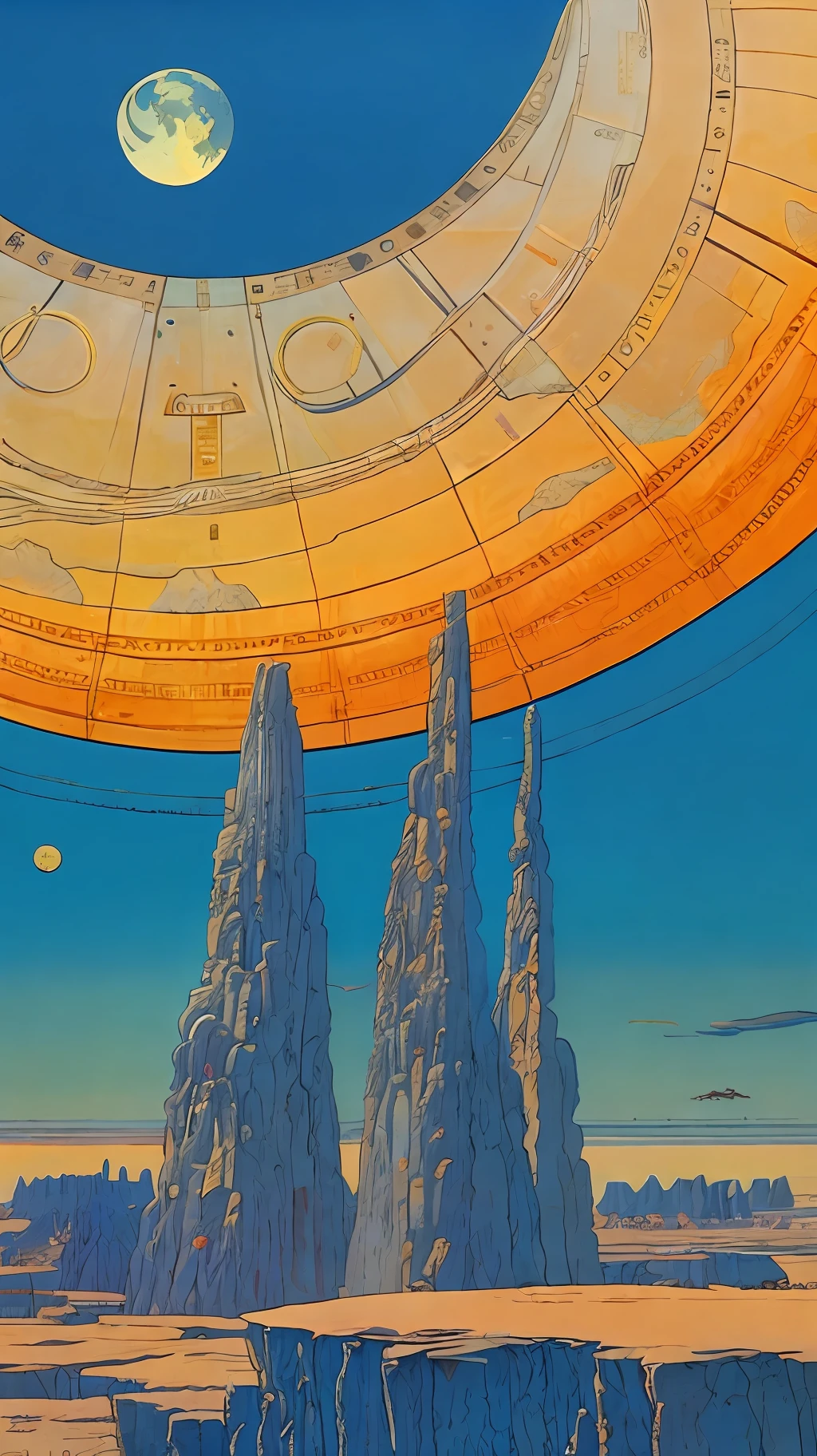 A painting by Moebius Jean Giraud, a giant moon