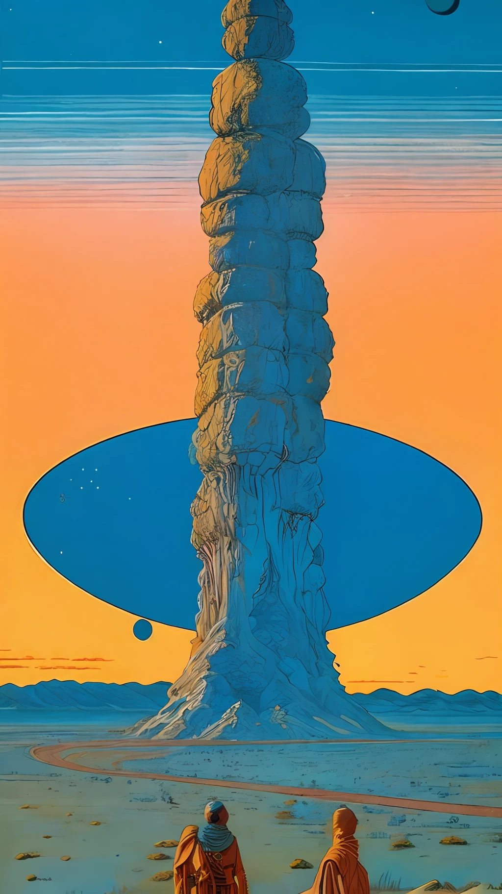 A painting by Moebius Jean Giraud, a giant moon