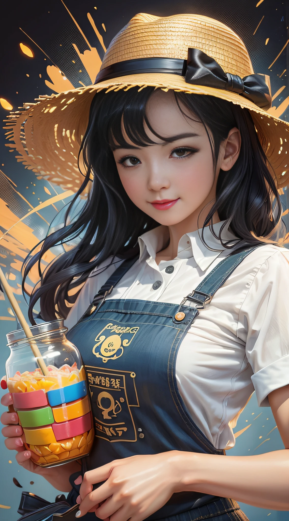 anime girl with a straw hat holding a jar of candy, artwork in the style of guweiz, artgerm and atey ghailan, ig model | artgerm, fanart best artstation, g liulian art style, extremely detailed artgerm, artgerm. anime illustration, deviantart artstation cgscosiety, guweiz