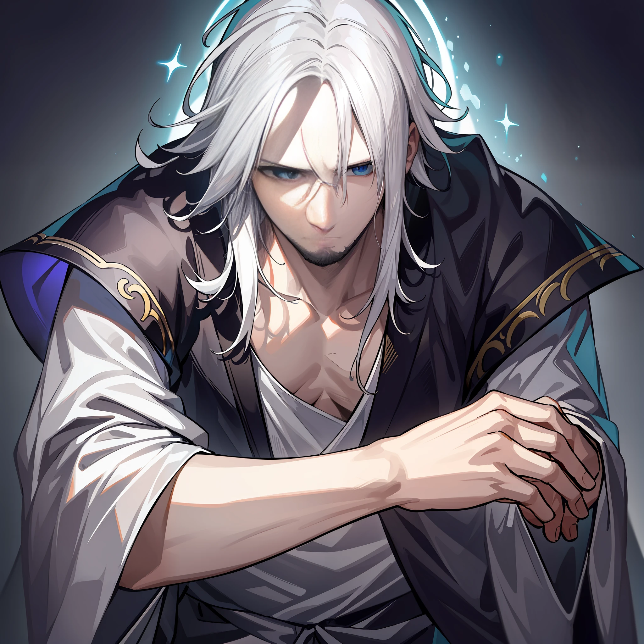Between this misty mountain, a white-haired Heavenly Sword Sect elder appeared extremely majestic and mysterious in the picture.
His black robe flicked, his sword hanging from his sleeve, staring ahead, the corners of his mouth slightly raised, not knowing what to laugh at (it seemed that there was something on his mind). His white beard was draped over his chest, and his kind and kind aura even made people think that he was the Holy Master of the Heavenly Sword Sect, possessing magical power and wisdom.
The whole picture is dominated by black and light gray, with black as the base color, emphasizing the rigor, justice and majesty of the Heavenly Sword Sect, showing the solemnity and solemnity of a white-haired elder. His image is simple and beautiful, and his expression exudes a deep wisdom and firm conviction.
This white-bearded elder of the Heavenly Sword Sect used his wisdom and temperament to show the demeanor and temperament of a Daoist patriarch. Through his image, the picture conveys a value of respecting the elders and respecting others, and expresses the tranquility and peace of the moment.
The whole picture conveys a kind of mystery and respect, which makes people feel a sense of admiration, and they can't help but want to know more about the story and inner world of this sect elder.