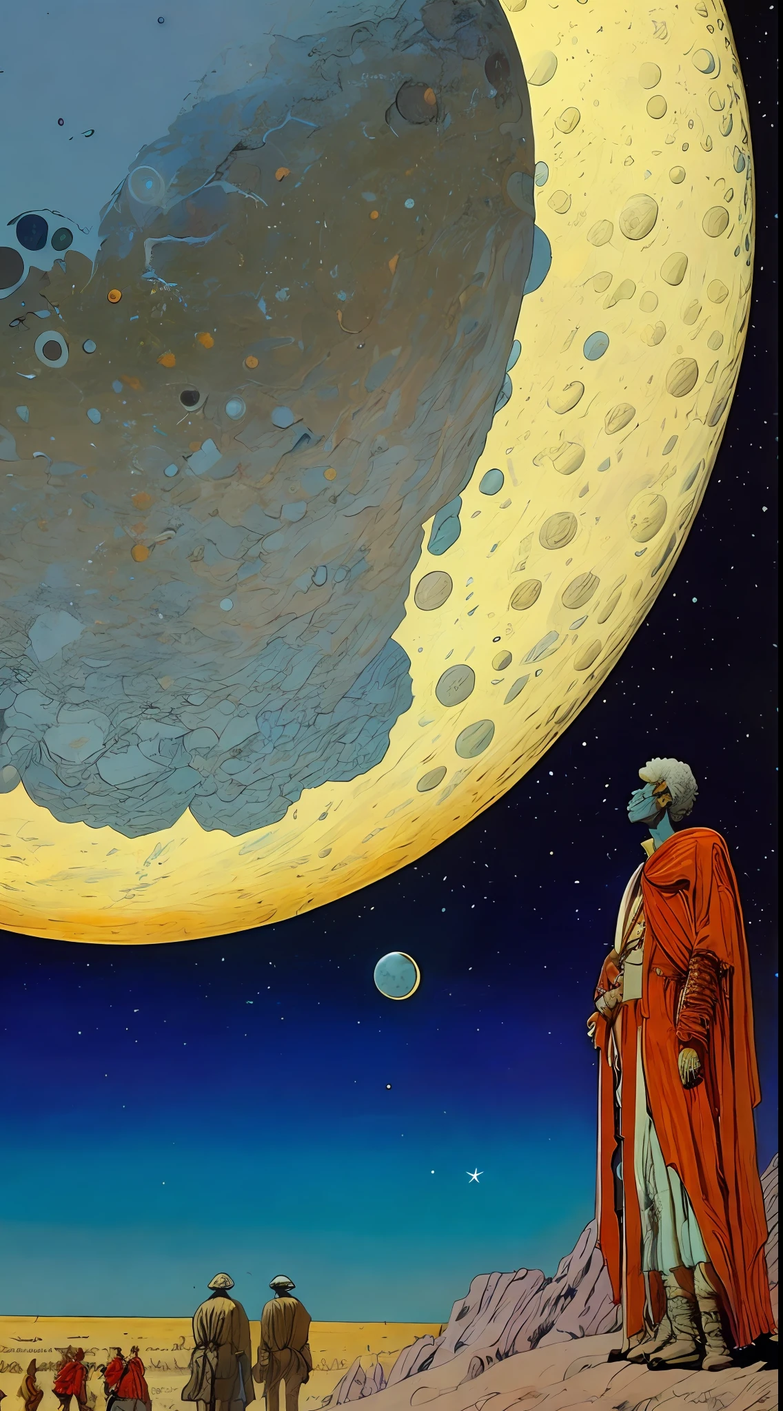 A painting by Moebius Jean Giraud, a giant moon