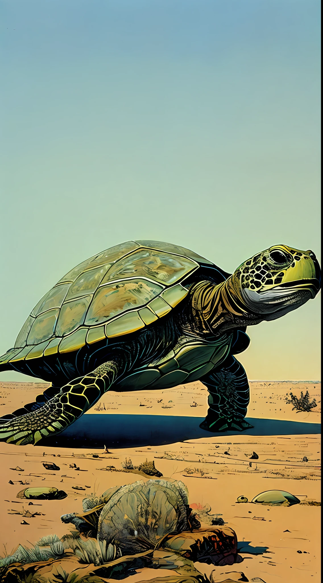 A painting by Moebius Jean Giraud, a giant turtle