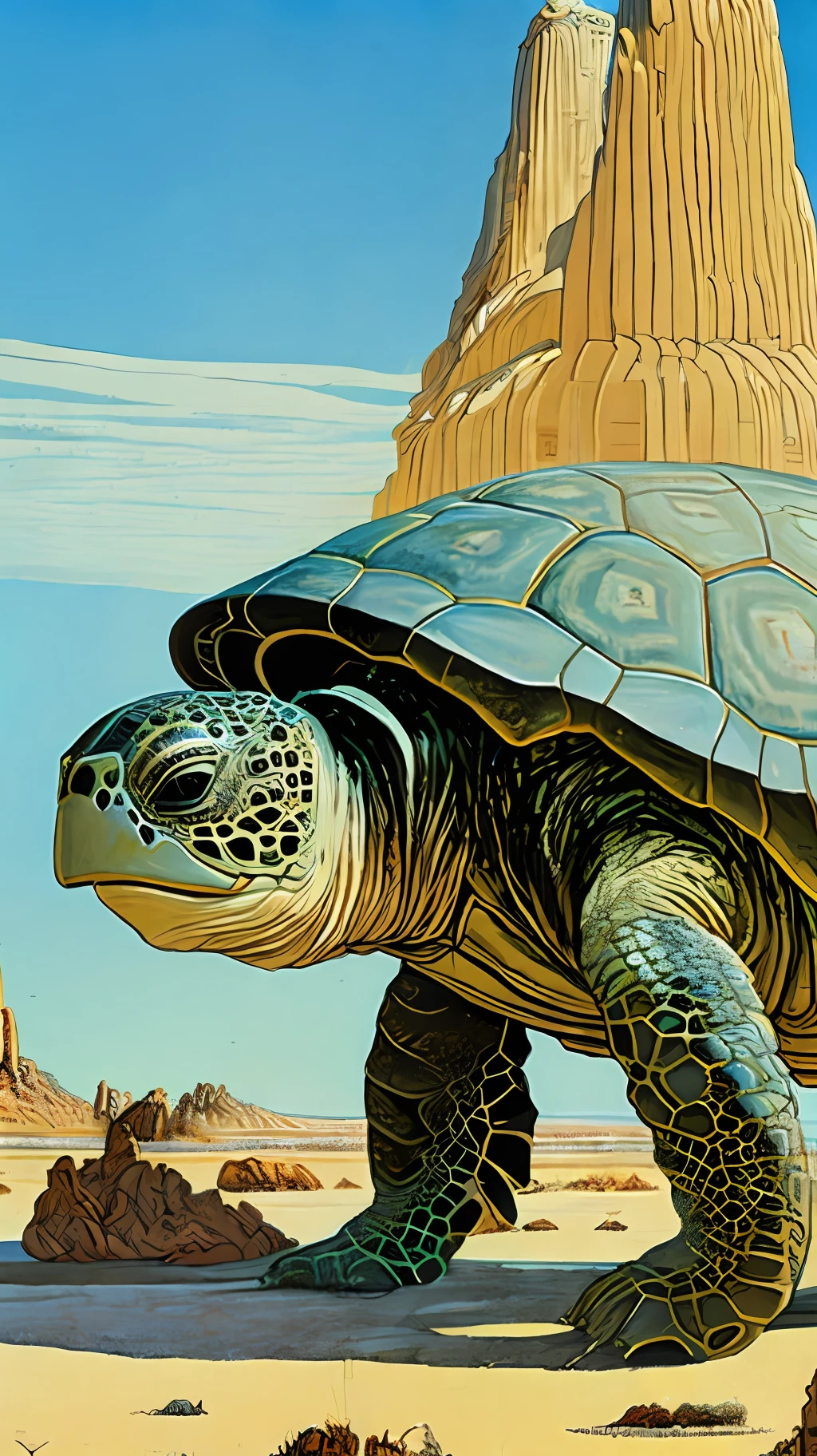 A painting by Moebius Jean Giraud, a giant turtle