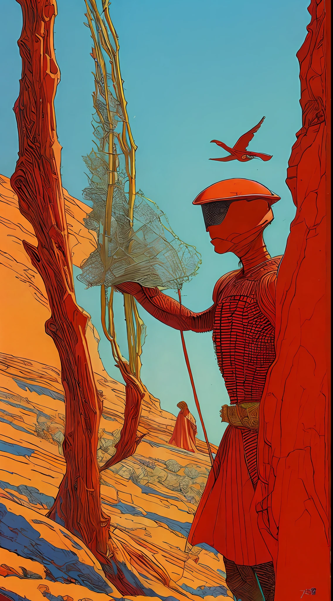 A painting by Moebius Jean Giraud, a red turtle