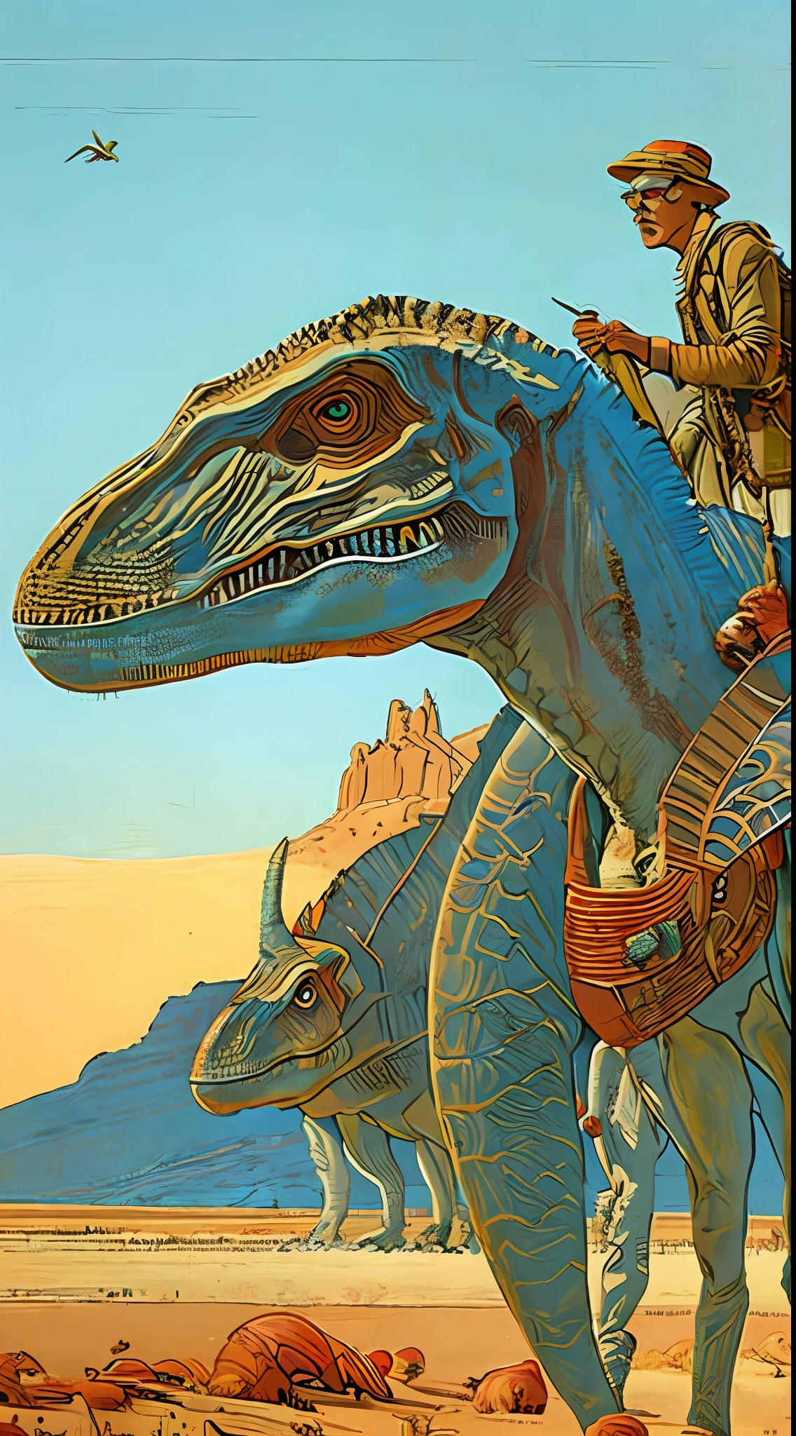 A painting by Moebius Jean Giraud, dinosaurs,