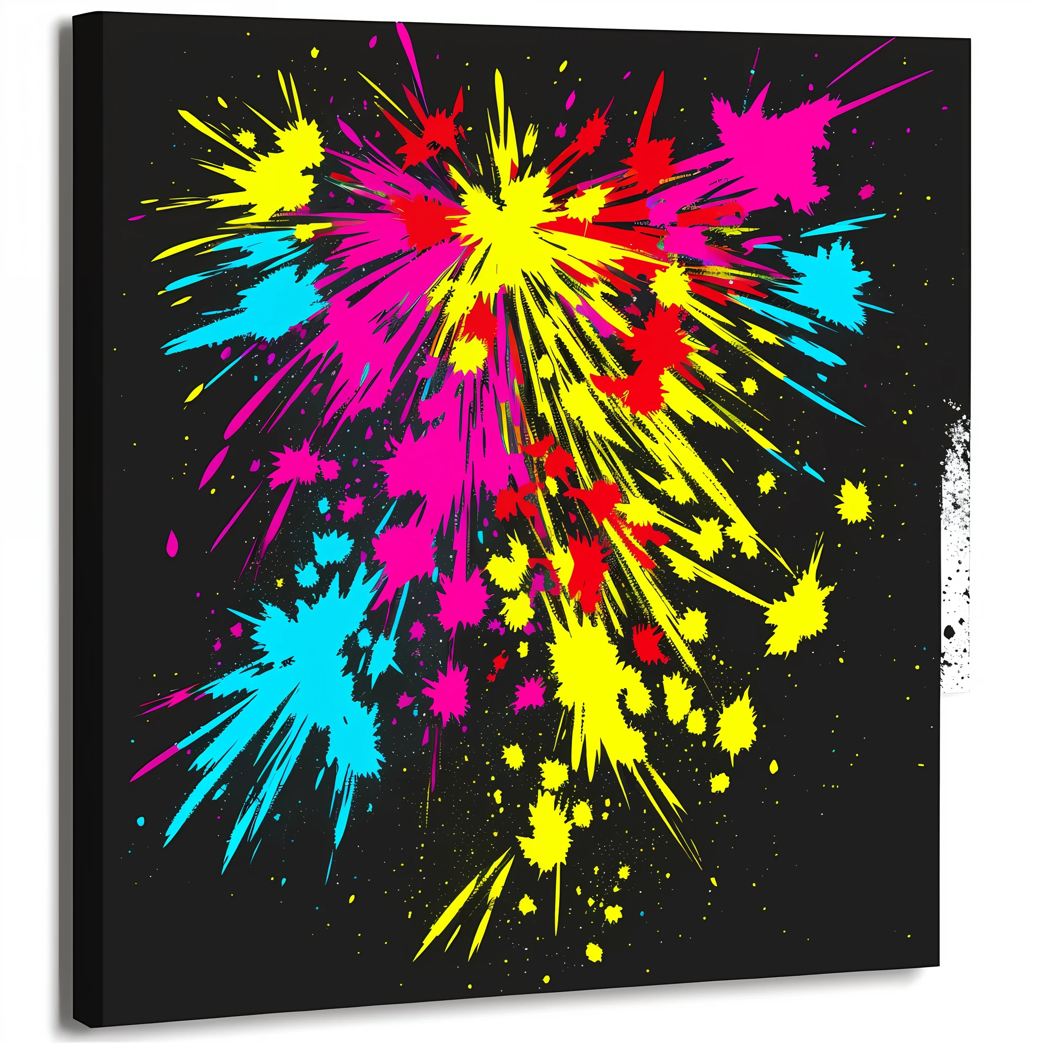 a dropping colorful paint splatter on black canvas