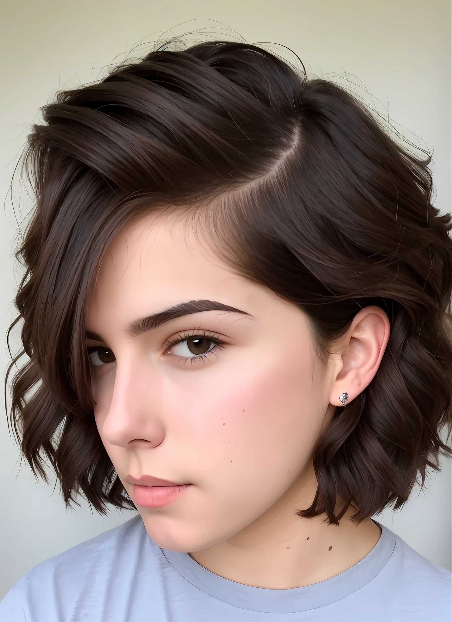 18 year old brunette boy hair with low jackfruit cut with scratch on eyebrow