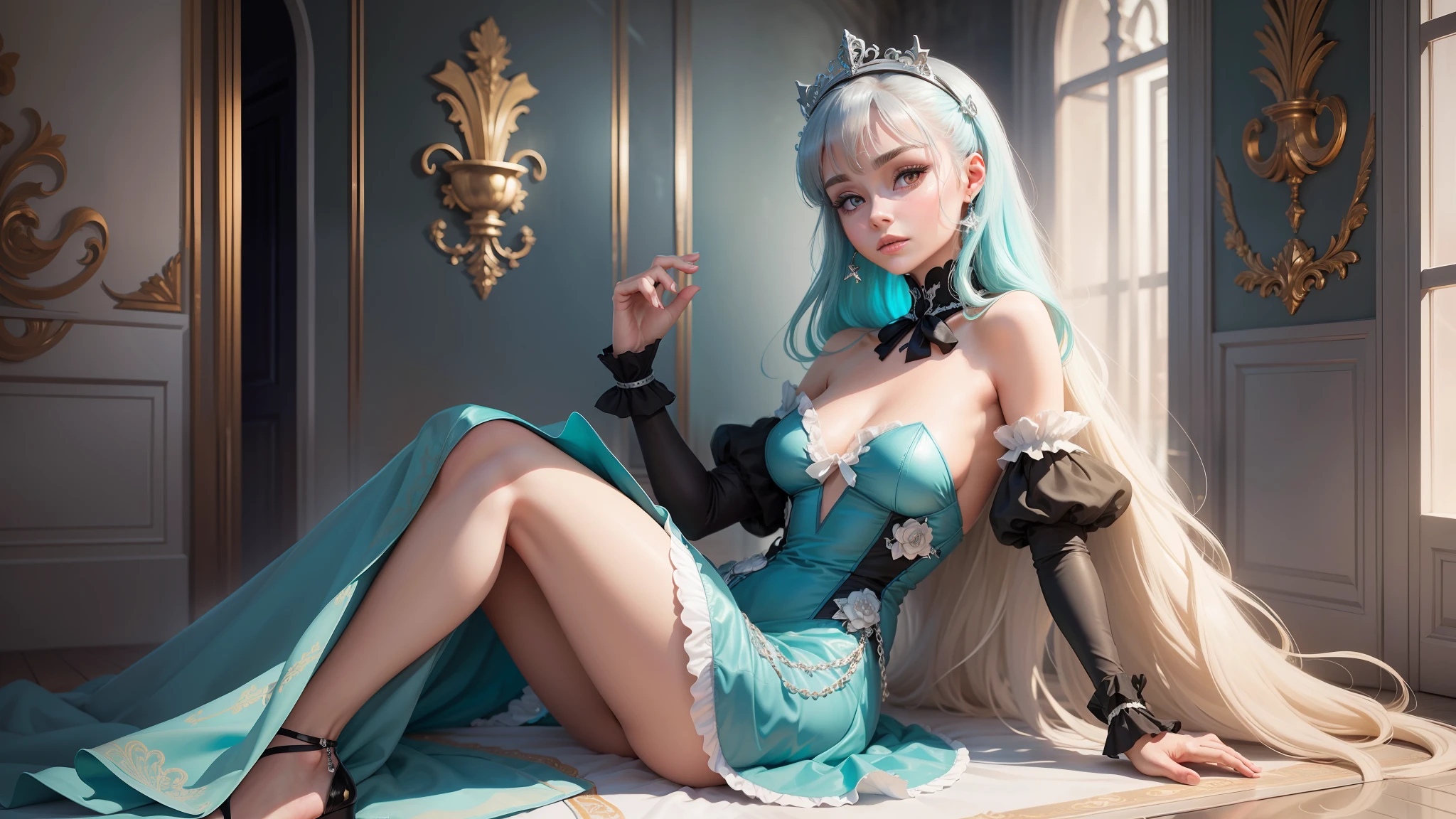 masterpiece,best quality,detail,1 girl, (actress Audrey Hepburn:1.2), (long bright blonde hair: 1.2), (highlighted hair, turquoise highlights), aqua eyes,  bright pupils, glowing skin, indoors, mansion, high contrast, small breasts, (silver evening dress: 1.3), emotionless, night, backlit, medium shot
  Negative promt: (worst quality, low quality: 1.4), monochrome, zombie, watermark, blurry, blurry background, extra fingers, extra numbers, missing fingers, missing numbers, intertwined fingers, extra toes, missing toes,  simple background, nsfw, full body (silver hair: 1.4), realistic, real life,
  Steps: 30, Sampler: DPM++ SDE Karras, CFG Scale: 7, Source Number: 3564242642, Size: 2048x3072, Model Hash: 1faafdd131, Model: reliberate_v10, Noise Reduction Strength: 0.3, Clip Skip: 2, Ultimate SD upscaler upscaler:  R-ESRGAN 4x+ Anime6B, Ultimate SD upscale tile_width: 768, Ultimate SD upscale tile_height: 768, Ultimate SD upscale mask_blur: 20, Ultimate SD upscale padding: 55, ControlNet 0: "preprocessor: tile_resample, model: control_v11f1e_sd15_tile [a371b31b], weight  : 1, start/end: ​​(0, 1), resize mode: Crop and Resize, ideal pixel size: True, control mode: Balanced, preprocessor options: (64, 1, 64)", Version: v1.3.2 --auto --s2