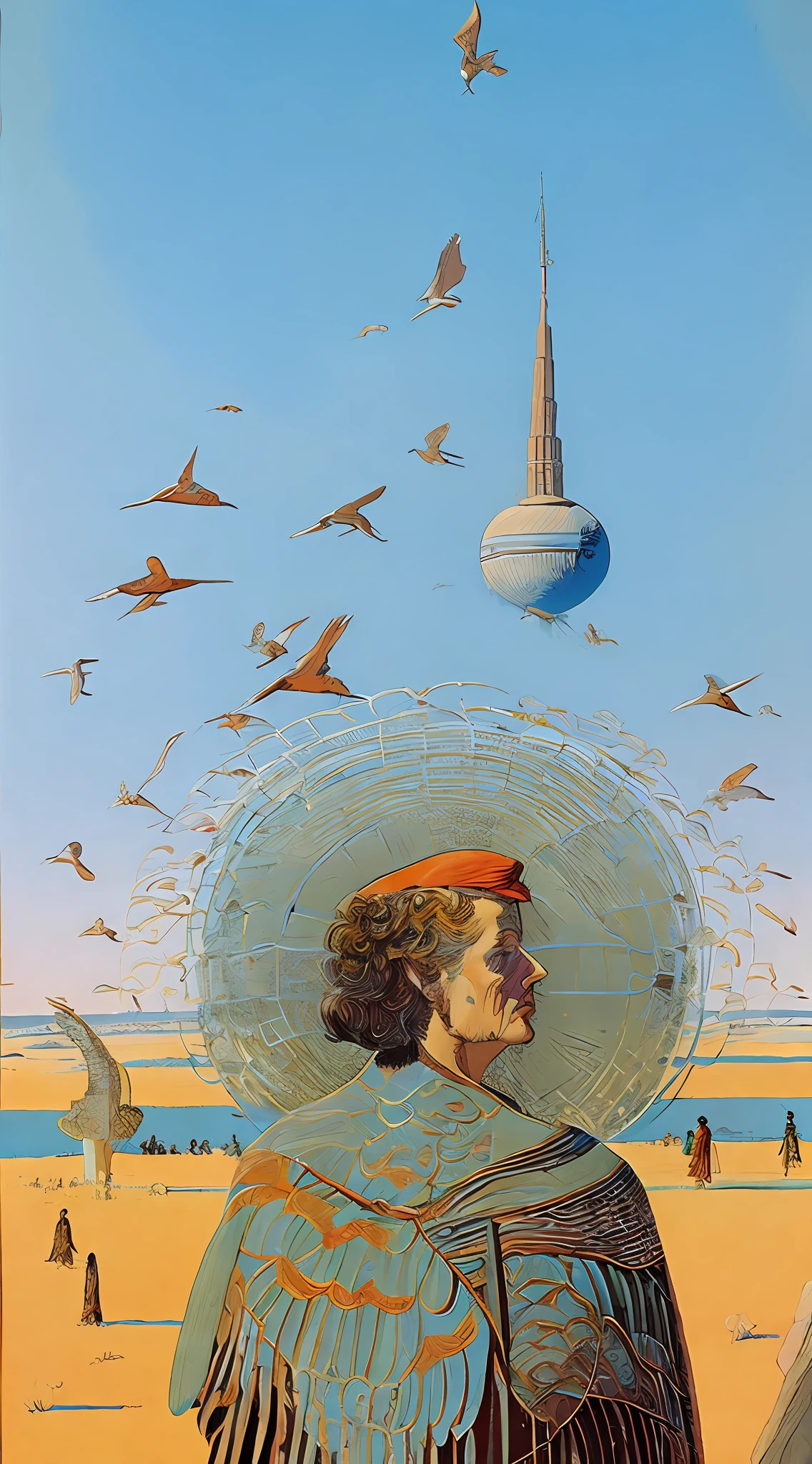 A painting by Moebius Jean Giraud, blue sky