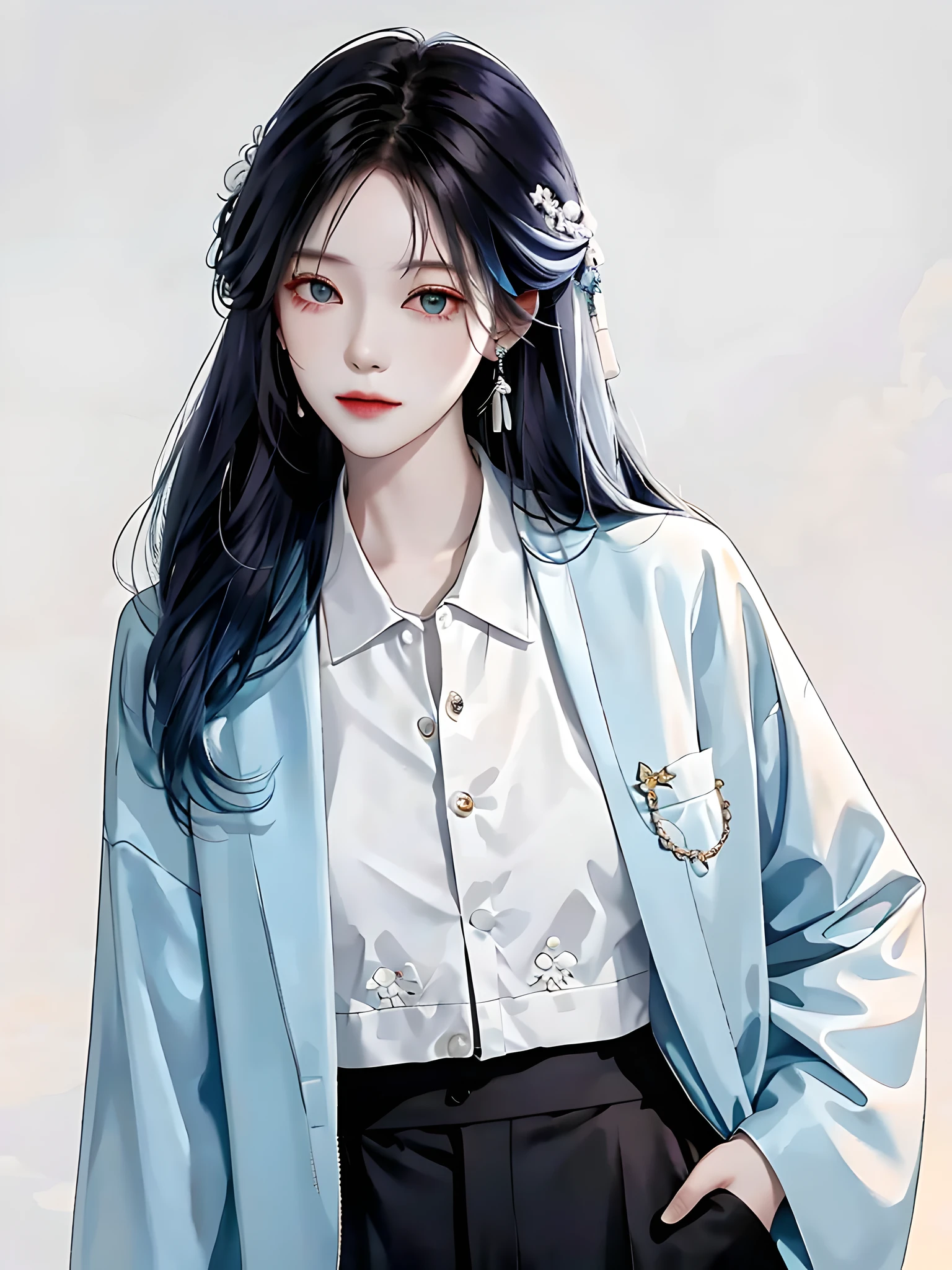 1 girl, (white skin: 1.2), colored inner hair,[ silver hair|blue hair]