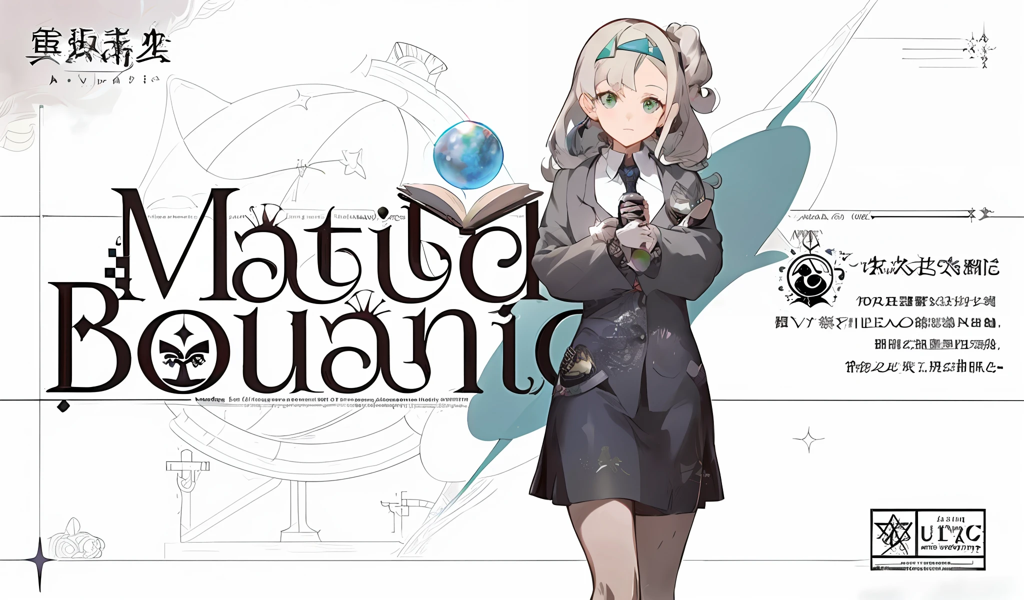 arafed image of a woman in a business suit holding a crystal ball, infinite celestial library, octante render, wit studio anime, nanite, little witch academia, last exile, anime art nouveau cosmic display, girls frontline universe, front cover of a new video game, last exile anime, illustrious makinami, nier autoamata, ; visual novel