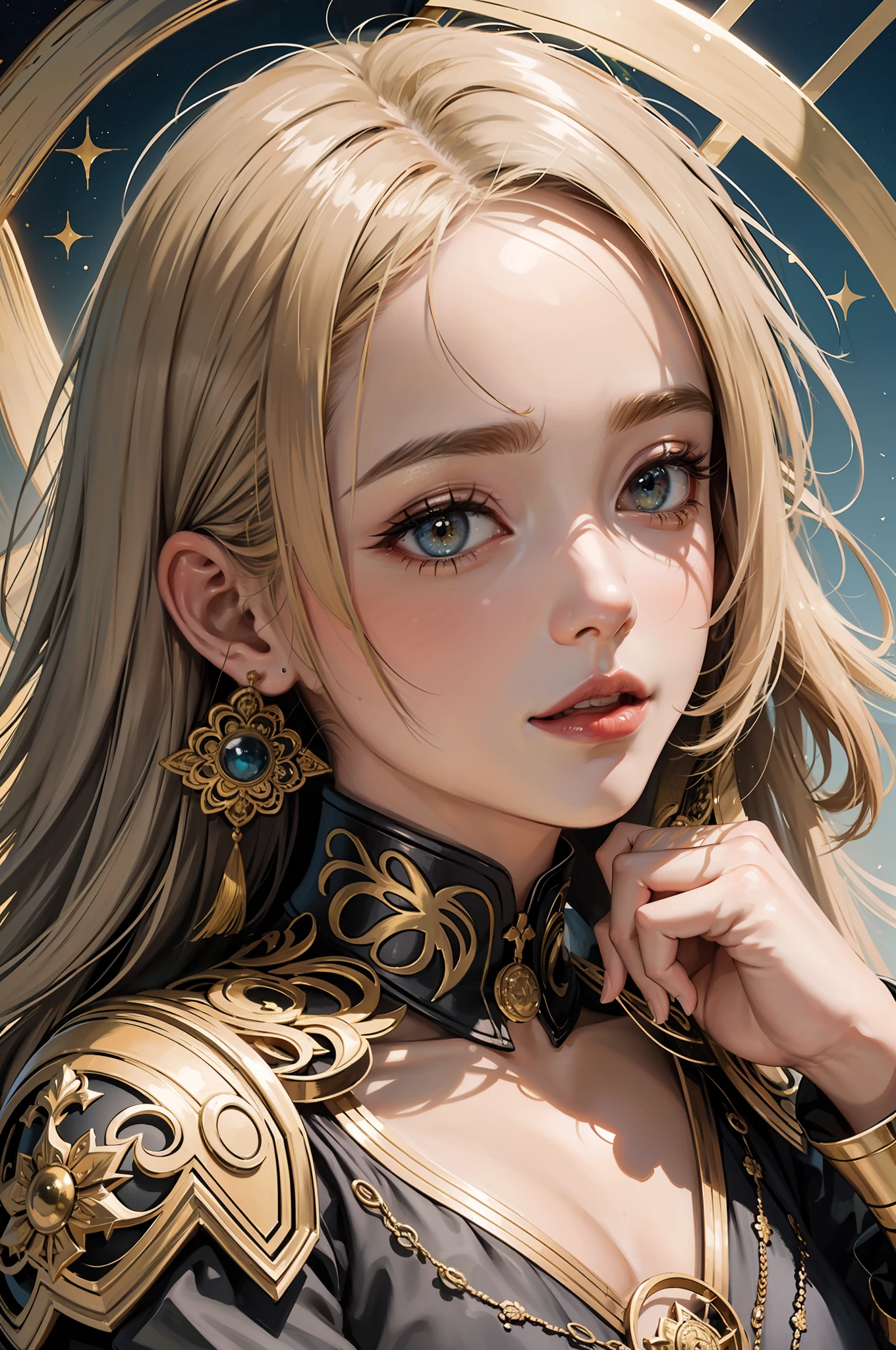 PerfectNwsjMajic,(masterpiece, top quality, best quality, official art, beautiful and aesthetic:1.2), (1girl), extreme detailed,colorful,highest detailed, official art, unity 8k wallpaper, ultra detailed, beautiful and aesthetic, beautiful, masterpiece, best quality, (zentangle, mandala, tangle, entangle) ,holy light,gold foil,gold leaf art,glitter drawing,