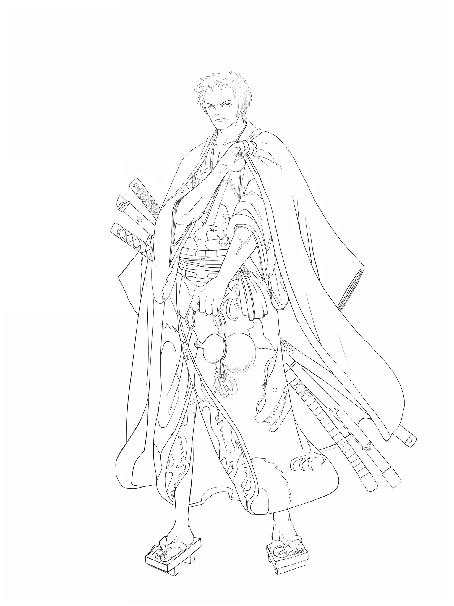 a drawing of a man in a robe and cape holding a sword, clean lineart, perfect lineart, sharp lineart, intense line art, extremely fine ink lineart, clean anime outlines, lineart behance hd, bold lineart, beautiful line art, clean line art, lineart, line art!!, line art illustration, roronoa zoro