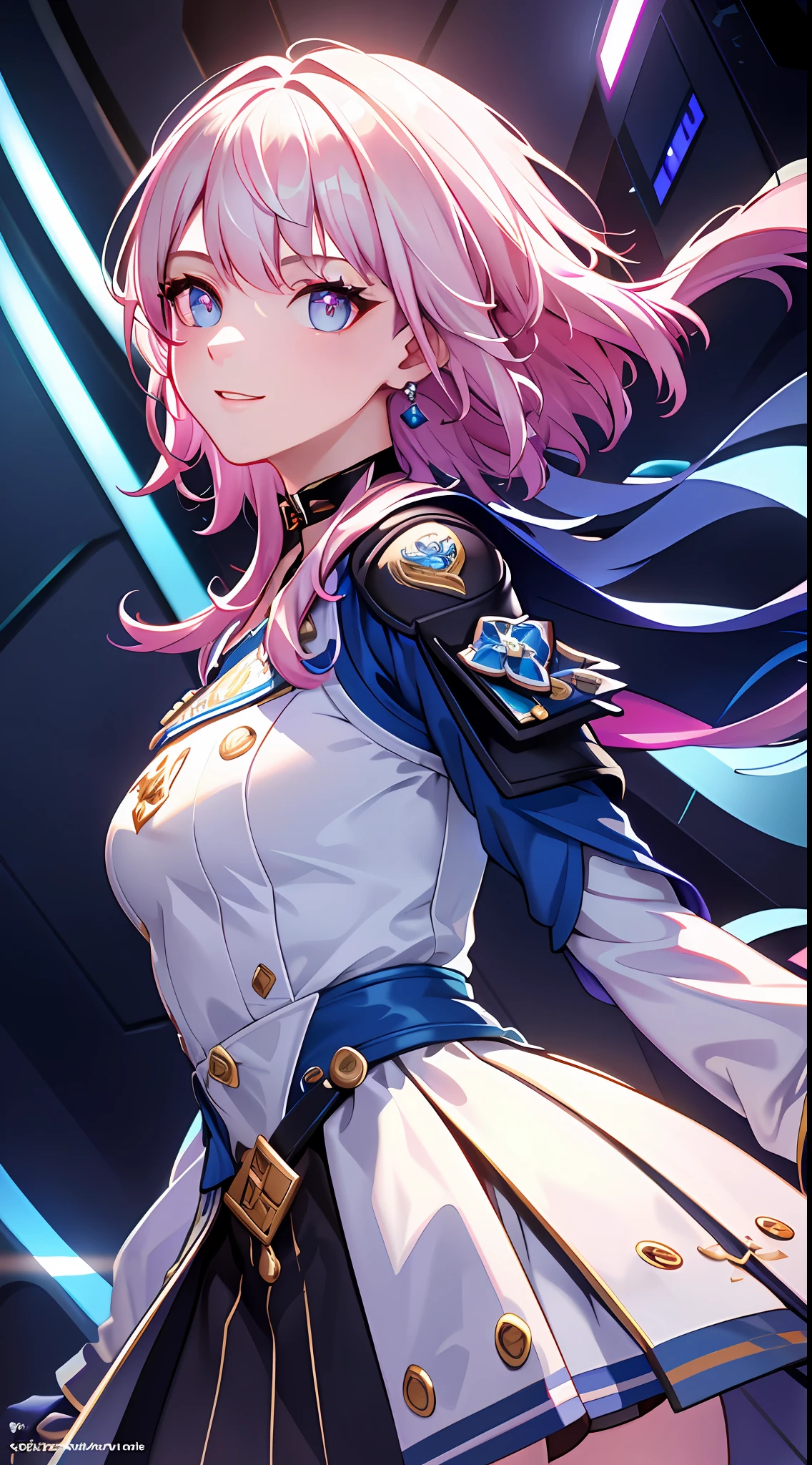 ph_Mar, Marhd, Mards, 1girl, solo, skirt, gloves, earrings, jewelry, bangs, blue eyes, pink eyes, black gloves, long sleeves, blue skirt, choker, fingerless gloves, white shirt, hair between eyes, short hair, single glove, pleated skirt, partially fingerless gloves, purple eyes, jacket, multicolored eyes, (masterpiece:1.6, best quality), (finely detailed beautiful eyes: 1.2), ultra-detailed, illustration,beautiful detailed eyes, (yandere:1.4), (empty eyes), backlighting, looking at viewer, blush, smile, (masterpiece, finely detailed beautiful eyes: 1.2), (on the moon, space, looking back into earth), volumetric lighting, white jacket, glowing headphone, cyberpunk, futuristic, multi-color eyes, detailed eyes, hyper detailed,light smile, highly detailed, beautiful, small details, ultra detailed, best quality, intricate, hyperrealism, sharp, digital illustration, detailed, realism, intricate, 4k, 8k, trending on artstation, good anatomy, beautiful lighting, award-winning, photorealistic, realistic shadows, realistic lighting, beautiful lighting, raytracing, intricate details, moody, rule of thirds, masterpiece, (illustration:1.1), highres, (extremely detailed CG, unity, 8k wallpaper:1.1), beautiful face, highly detailed face, ultra realistic, masterpiece, bokeh, extremely detailed, intricate, zoomout, colorful, vibrant colors, red nail polish, side view,