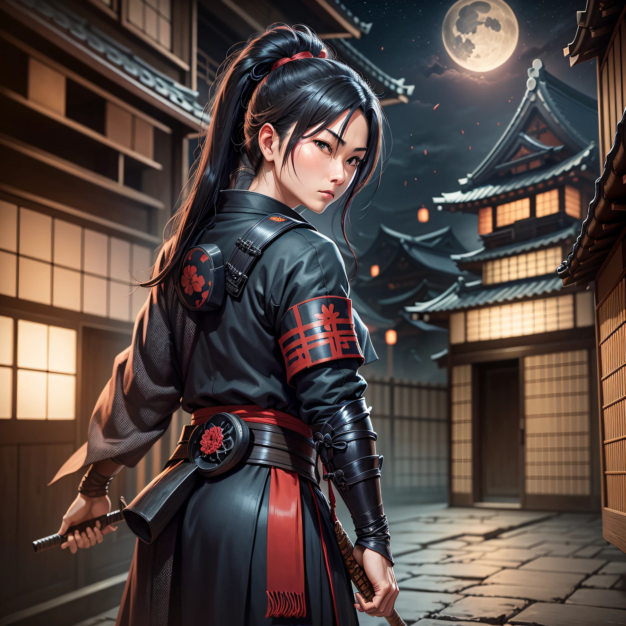 On a dark and windy night, a Japanese ninja hides on the ancient Japanese city wall, waiting for an opportunity to assassinate the general --auto --s2