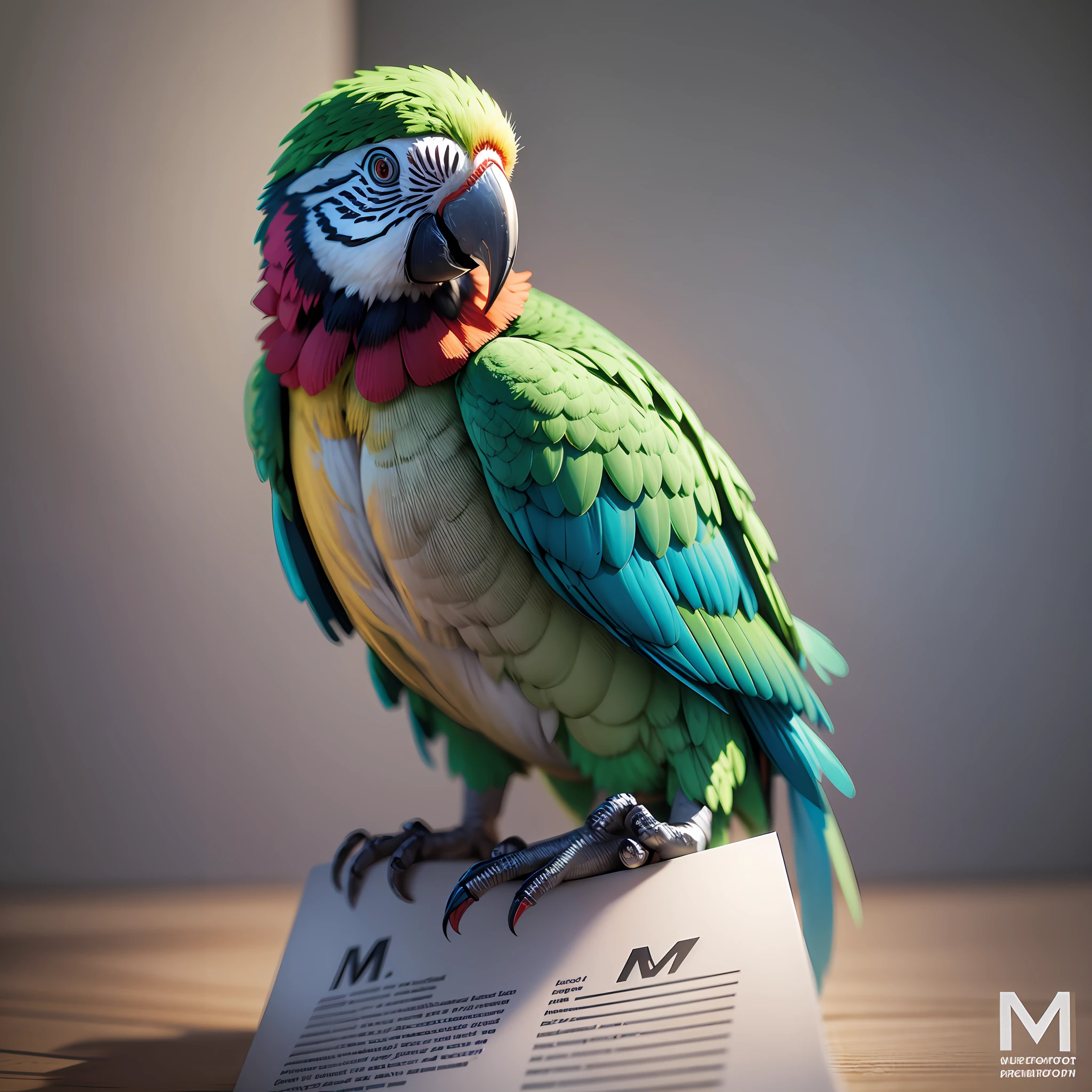 Parrot elements, letter M elements, micro-markers, conciseness, vector graphics. 3D stereoscopic --auto --s2