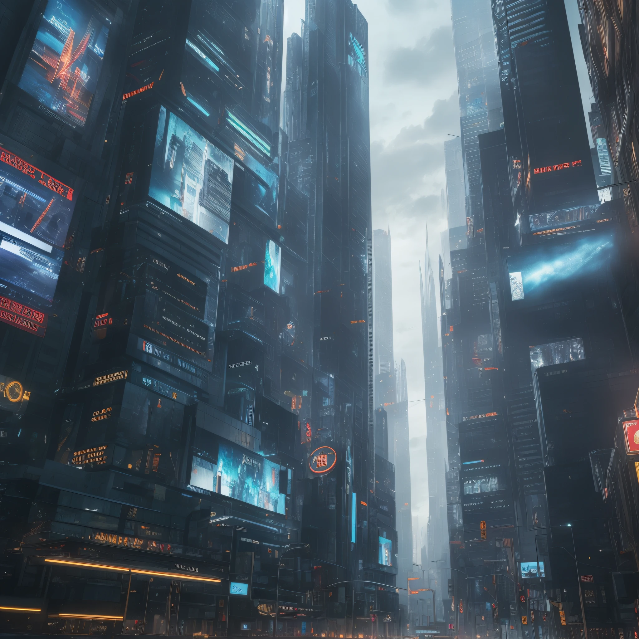 Futuristic city with billboards, (cinematography: 1.2), (photorealistic: 1.5), hyperdetailed, high detail, (action pose: 1.2), (intense emotion: 1.2), detailed facial expression, (detailed environment: 1.5), intricate, elegant, highly detailed, centered, smooth, sharp focus, 4k textures, soft cinematic light, dark colors, exposure mix, hdr, faded, slate atmosphere, volumetric lighting, ambient light, (fantastic location: 1.5), (action photo: 1.5), (vibrant, photorealistic, realistic, sharp focus, 8k)