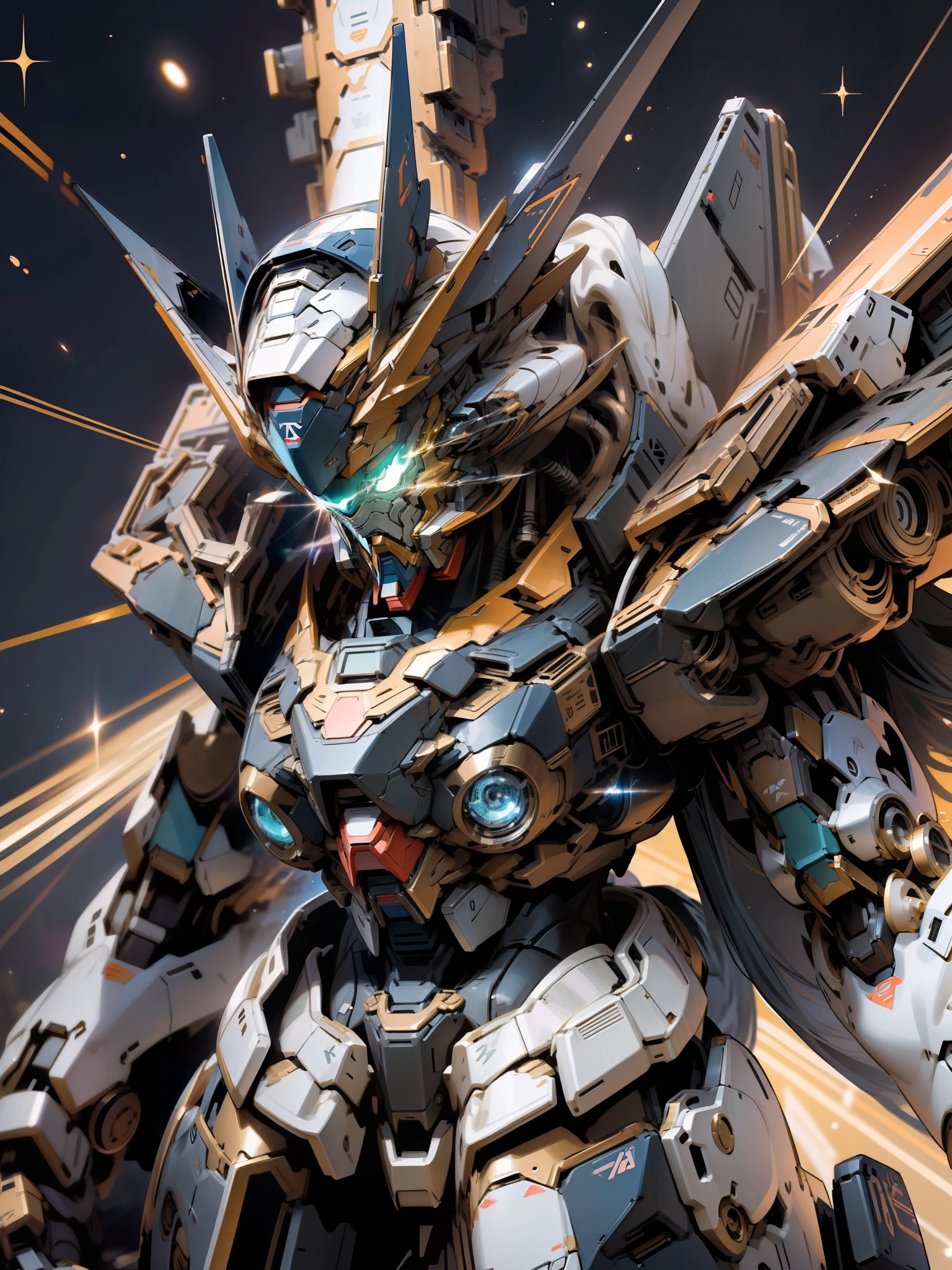 (pov), gundam style, black color gundam, solo, shining twin eye, multiple angle, full power attack, beam, full power flight, (outer space), anime picture, art cg, (ultra-detailed:1.3), best quality, illustration, particle lighting, beautiful detailed glow, an extremely delicate and beautiful, detailed and delicate and gleaming metal