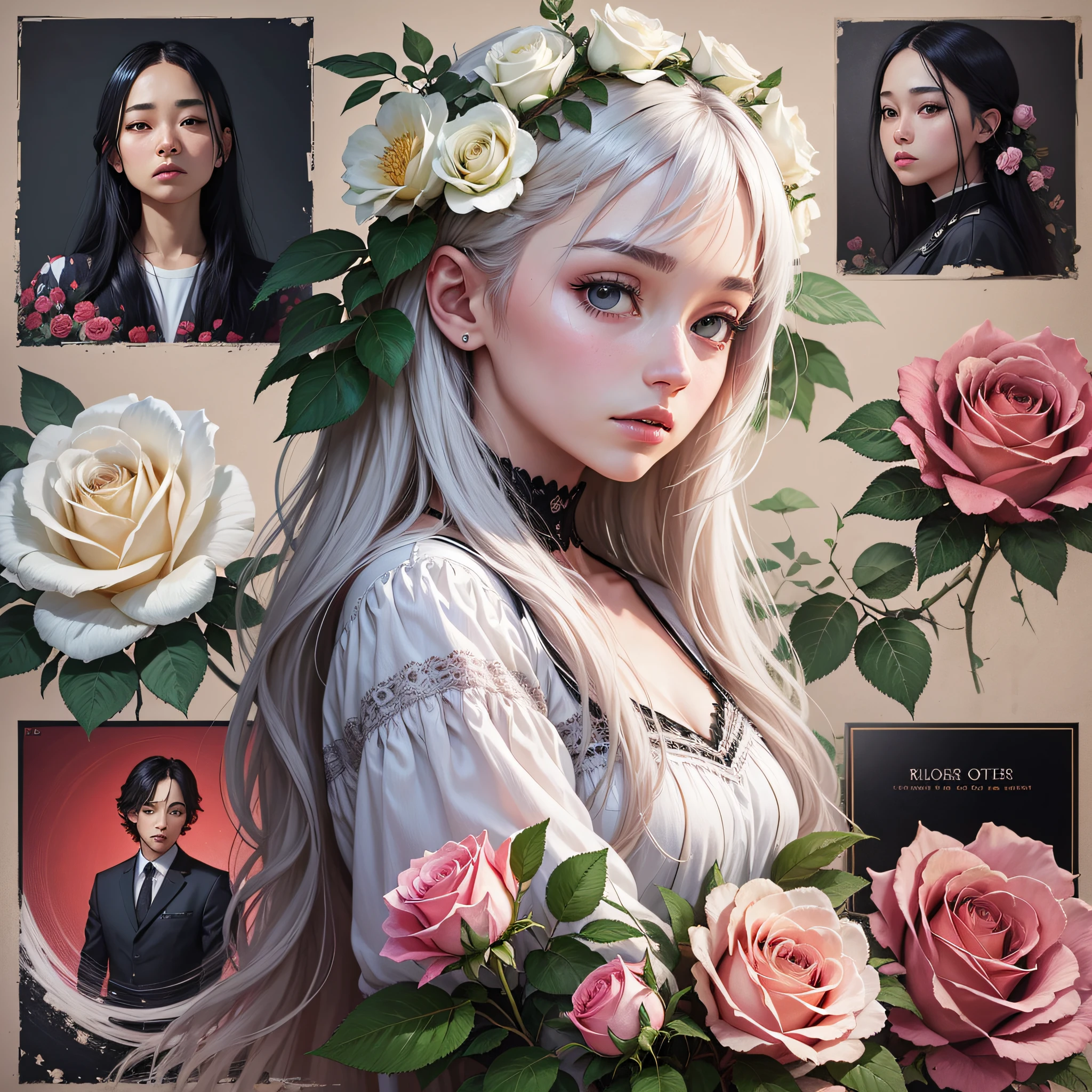Roses, flowers, album covers, posters, official illustrations, white background --auto --s2