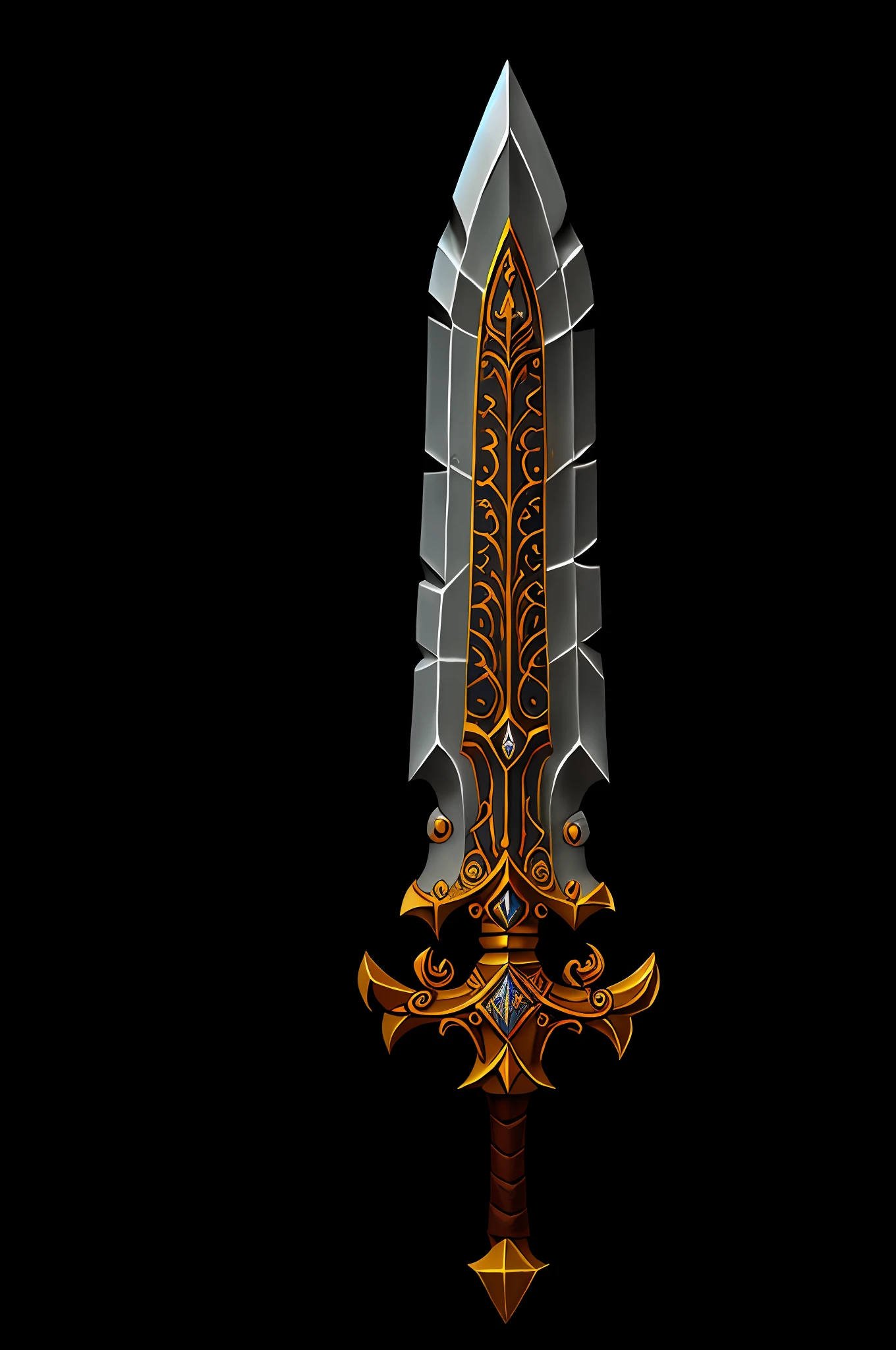 Game Art of royal claymore in Painting Comix art style, best quality, Trending on Artstation, masterpiece, holy with golden , single sword, 2 edge, Extremely detailled, insane quality, (intricate details:1.2),(masterpiece:1.3),(best quality:1.4), cinema light, HDR, 8k resolution (best quality), ultra detailed