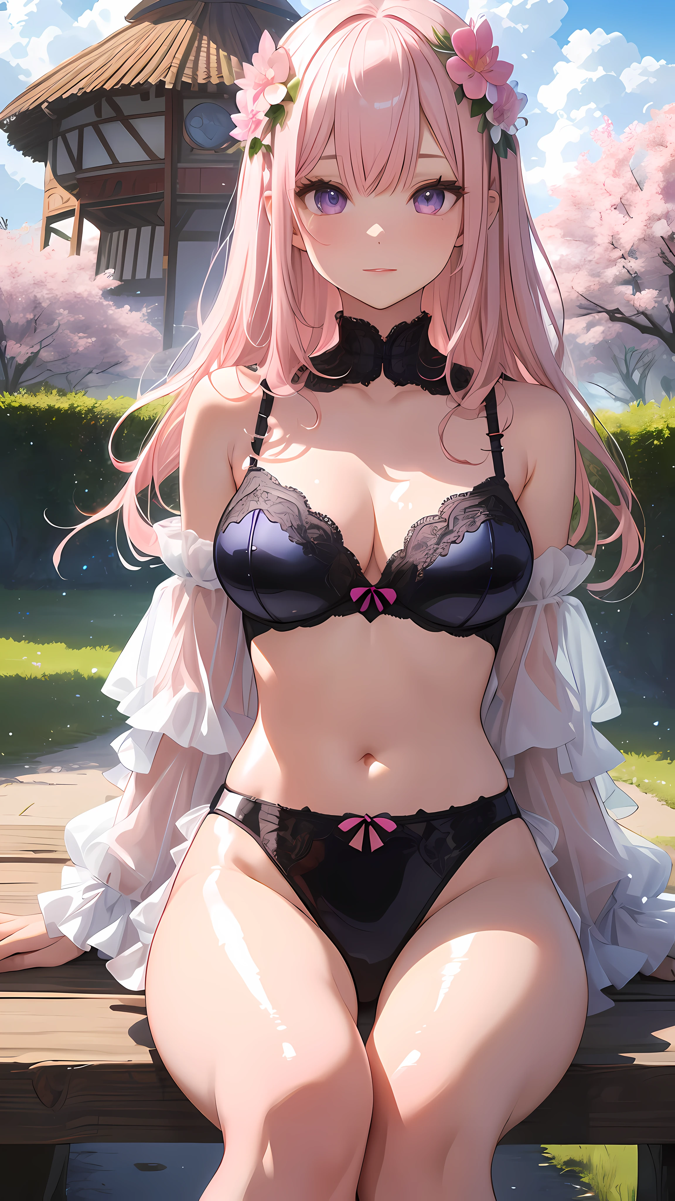 Realistic, Hyper Detail, Two Girls,Multiple Girls, (Blonde and Pink Hair,Purple Clear Eyes,Layered Bob) and
(,Kids,Black long Hair), Dynamic Lighting, (Bold imaginative pose)), (Glossy Skin:1.5), Masterpiece, Best Quality, Absurd, View Viewer, Slender, High Resolution, Sharp Focus, Depth of Field, Detail Eyes, Sharp Eyes, ( (Realistic Eyes)), (Medium boobs: 1.4), (Mekoji: 1.2)), ((Flashy lace underwear with attractive delicate design made of many strings: 1.3)),Break
(Flower Garden, Colorful Flower Garden, Flower Landscape: 1.5), (Blue Sky, Cumulonimbus Clouds), (Windmill: 1.3), (Wooden Bench: 1.2), (Abundant Flowers: 1.3),