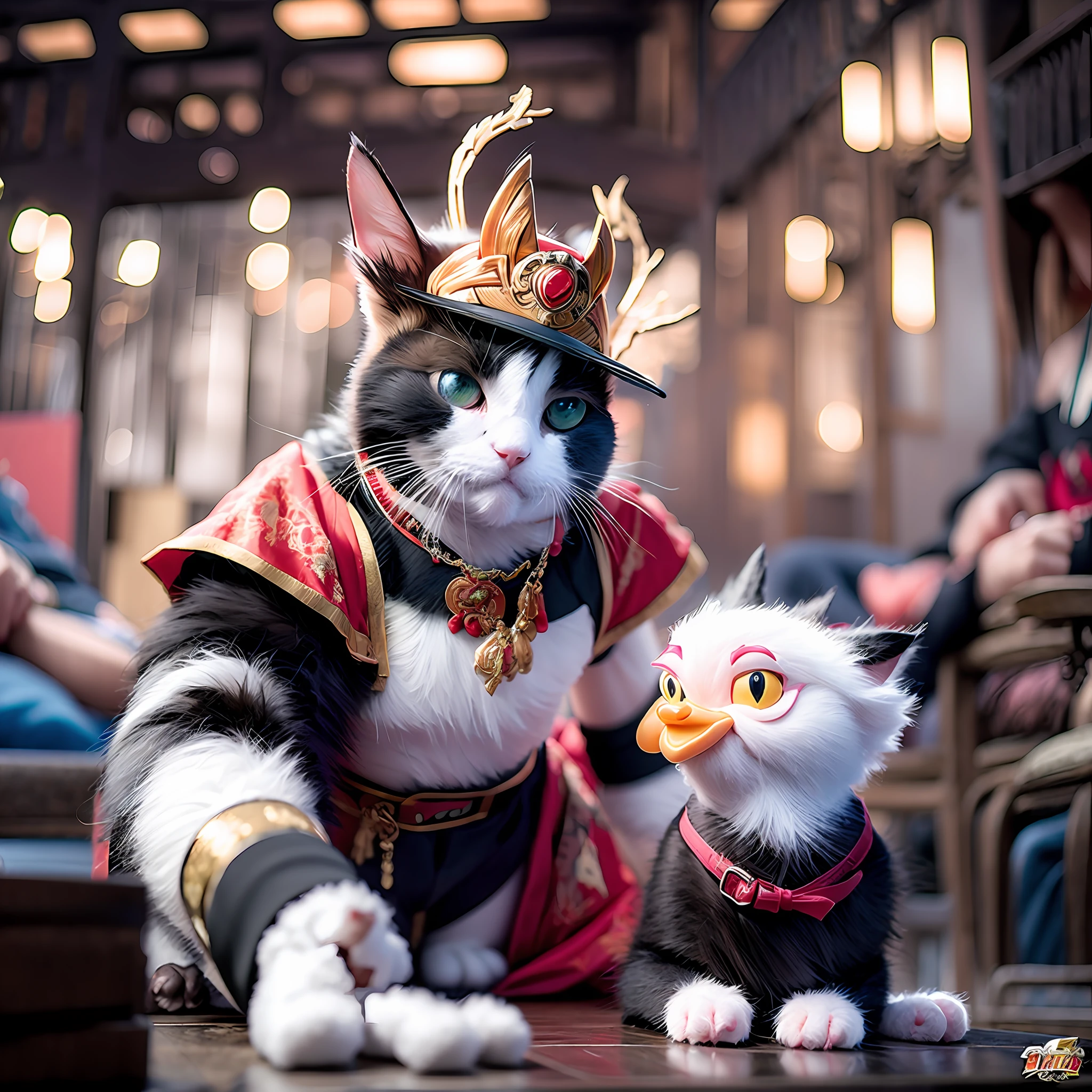 Guan Yu vs. Robot Cat, Donald Duck watching the battle