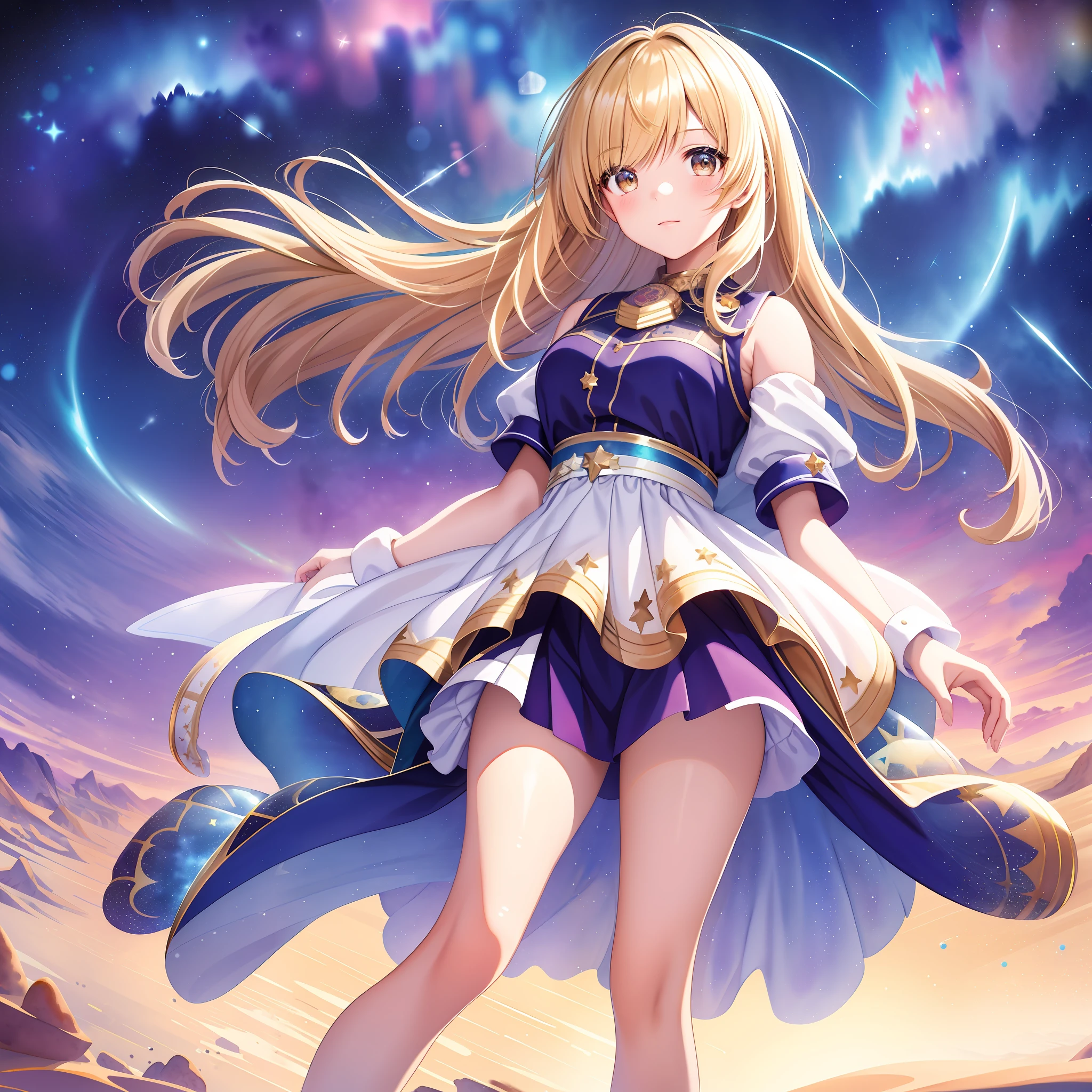 [(Background bokeh:1.5),::5] 1 girl, medium shot, full body,
ElysiaHoH, (Ultra Extreme Detail, Masterpiece, Best Quality: 1.2), (Watercolor: 1.1), Dynamic Angle, Floating, Beautiful Detail Glow, (Starry Sky: 1.3), Desert, Floating Sand Flow, Colorful Bubbles