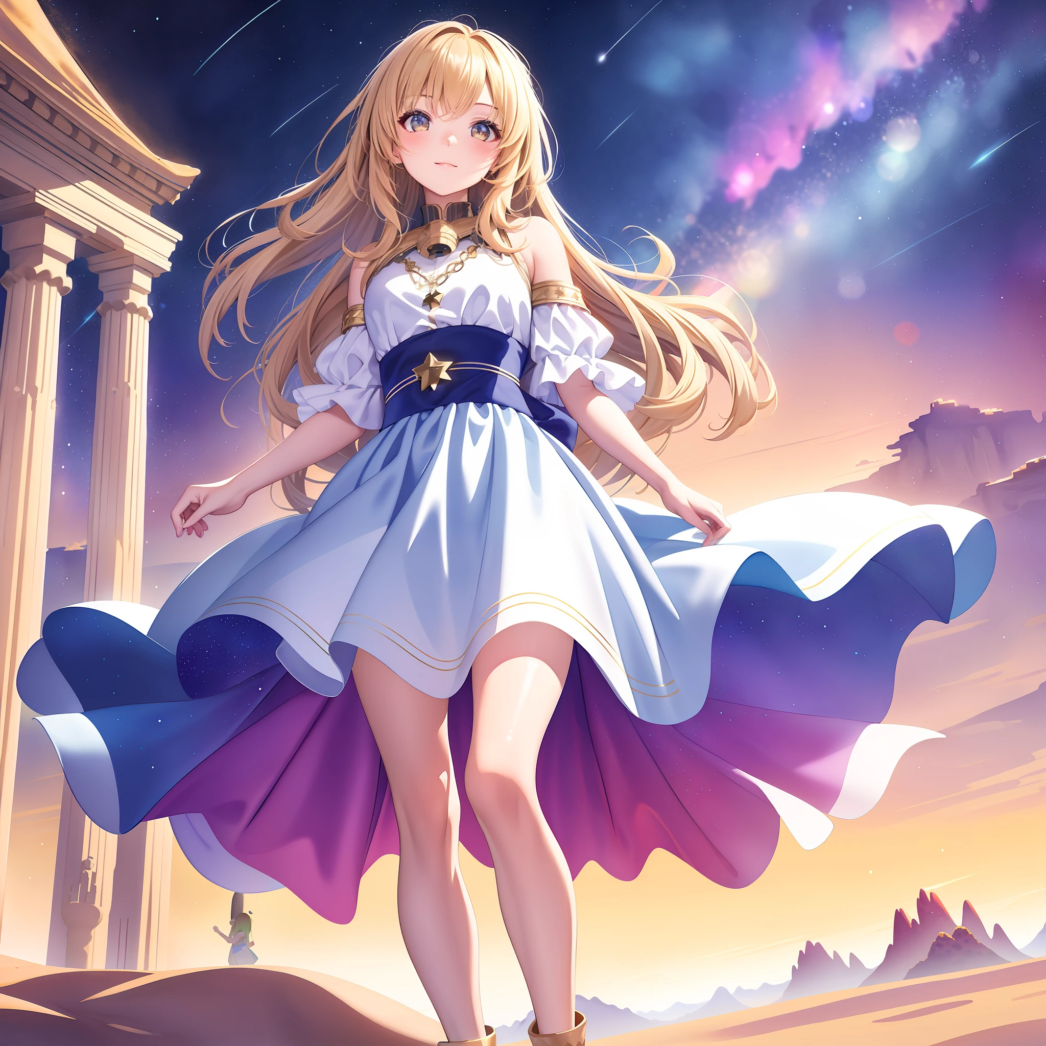 [(Background bokeh:1.5),::5] 1 girl, medium shot, full body,
ElysiaHoH, (Ultra Extreme Detail, Masterpiece, Best Quality: 1.2), (Watercolor: 1.1), Dynamic Angle, Floating, Beautiful Detail Glow, (Starry Sky: 1.3), Desert, Floating Sand Flow, Colorful Bubbles