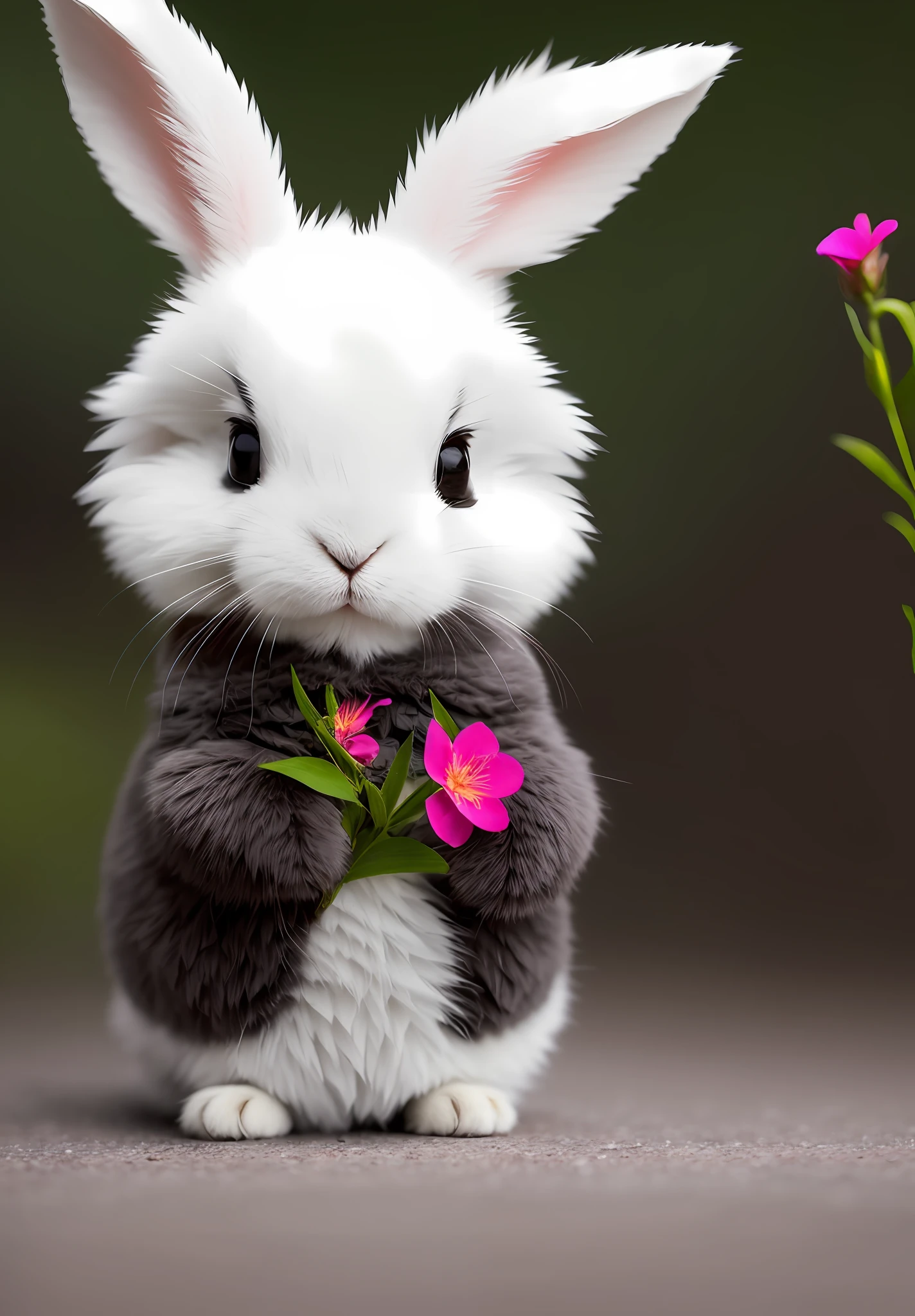 bunny, blur, bunny, flower, nature, no_humans, depth of field, to8contrast style, DARK_Glam, wearing DRK_Glam, deep shadows, (dark: 1.4), (8k, RAW photo, best quality, masterpiece: 1.2)