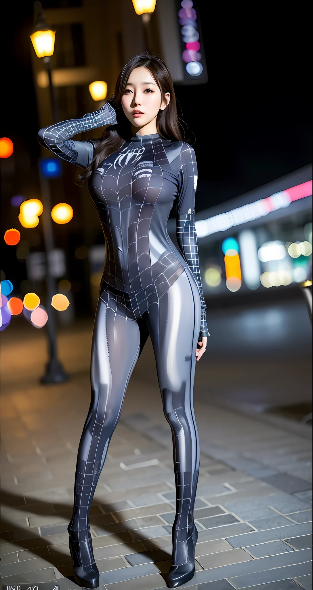 (aegyo sal:0.3), (ulzzang-6500:1), masterpiece, best quality, highres, (photorealistic:1.4), (depth of field:1.5), 1 girl, (detailed face), (full_body:1.5), standing in the big city,
black hair, large breasts, looking at viewer, animification,