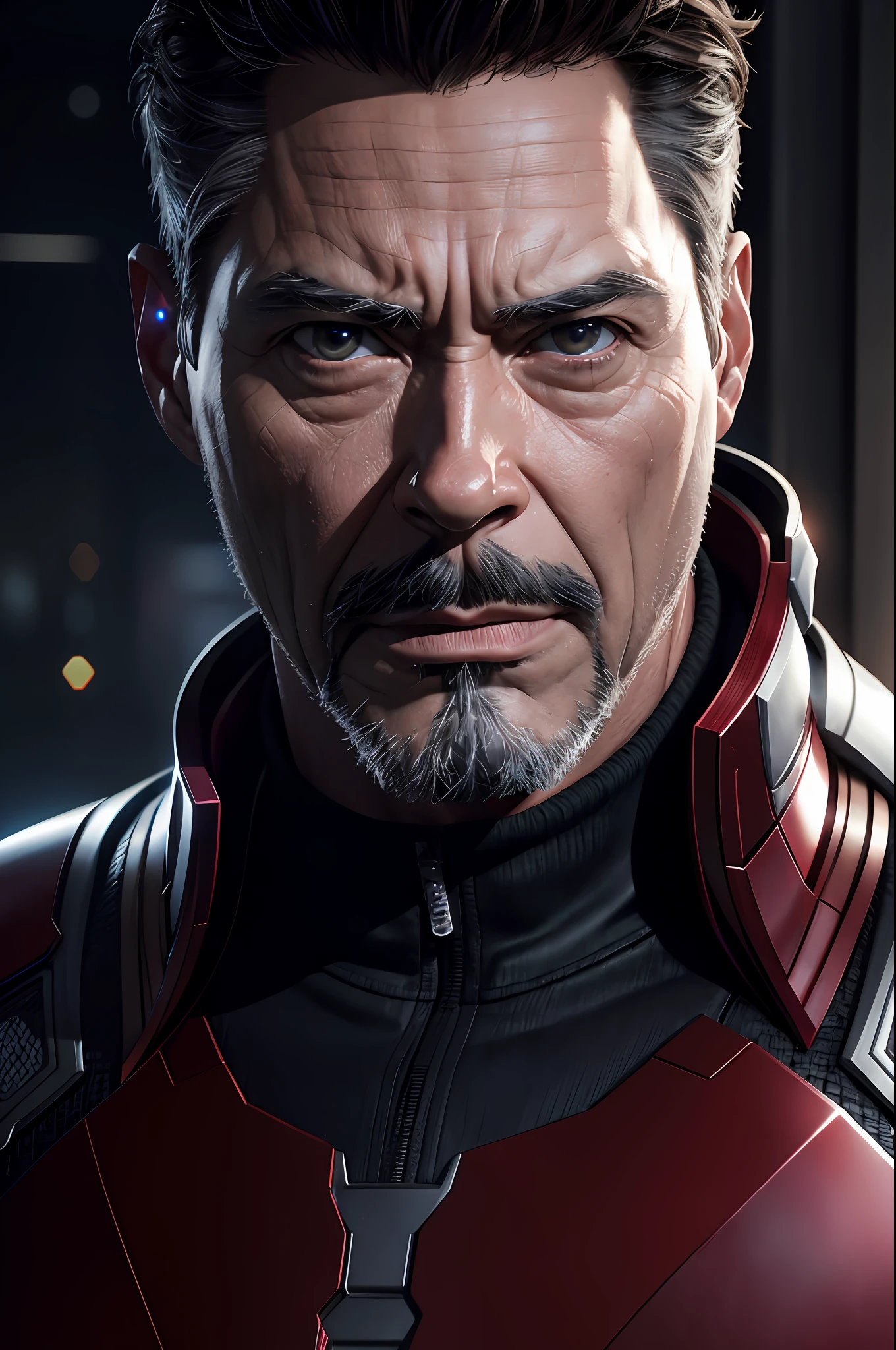 Marvel, Old man Tony Stark, realistically, dynamic lights, old, gray stubble, full shoot, (extremely detailed CG unity 8k wallpaper), trending on ArtStation, trending on CGSociety, High Detail, Sharp focus, dramatic, photorealistic
