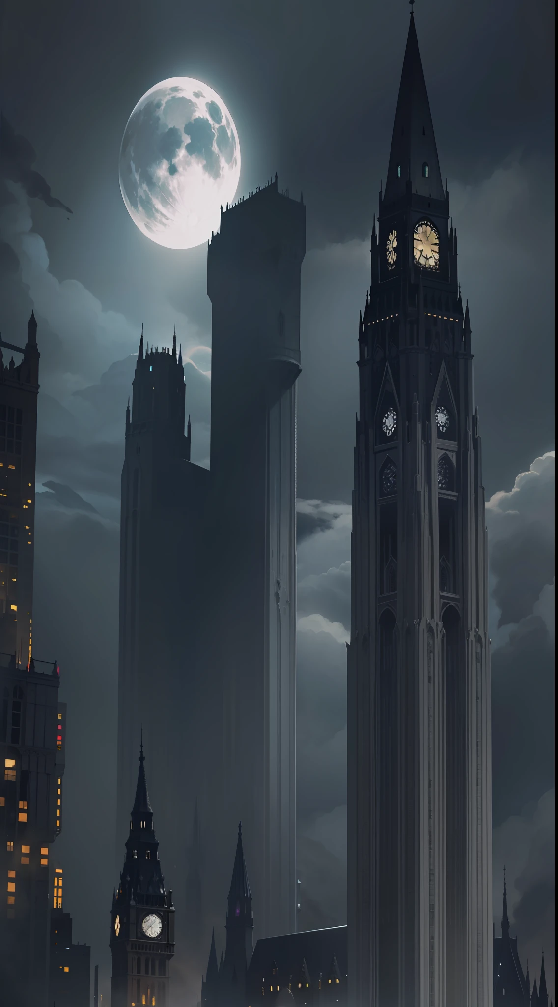 Towering dark towers, the tower hovers layer by layer, with many floors in between, close-up, dark realism, vampires, night --auto --s2