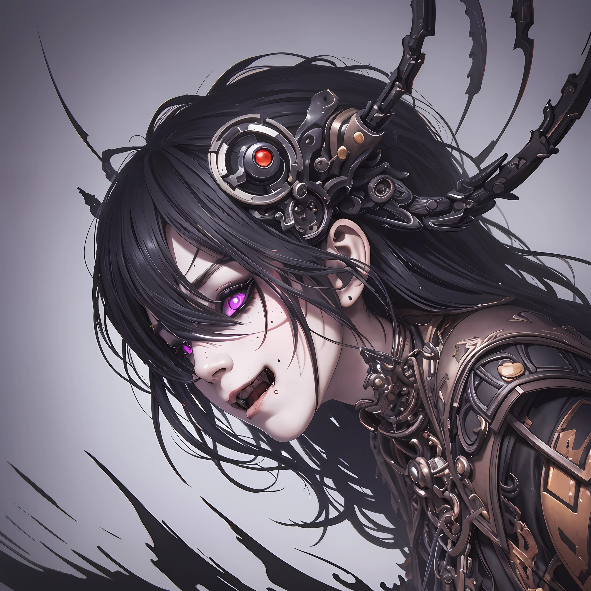 midshot, centered image, ultra detailed illustration of a woman, blooshot, ((black sclera)), intricate background, gritty, surreal, (biomechanical), dark, intricate, otherworldly, ((horror vacui)), nightmarish, mesmerizing, unsettling, organic, detailed, eerie, pen outlines, Mschiffer, unframed, high contrast, vector, 32k resolution, best quality --auto --s2