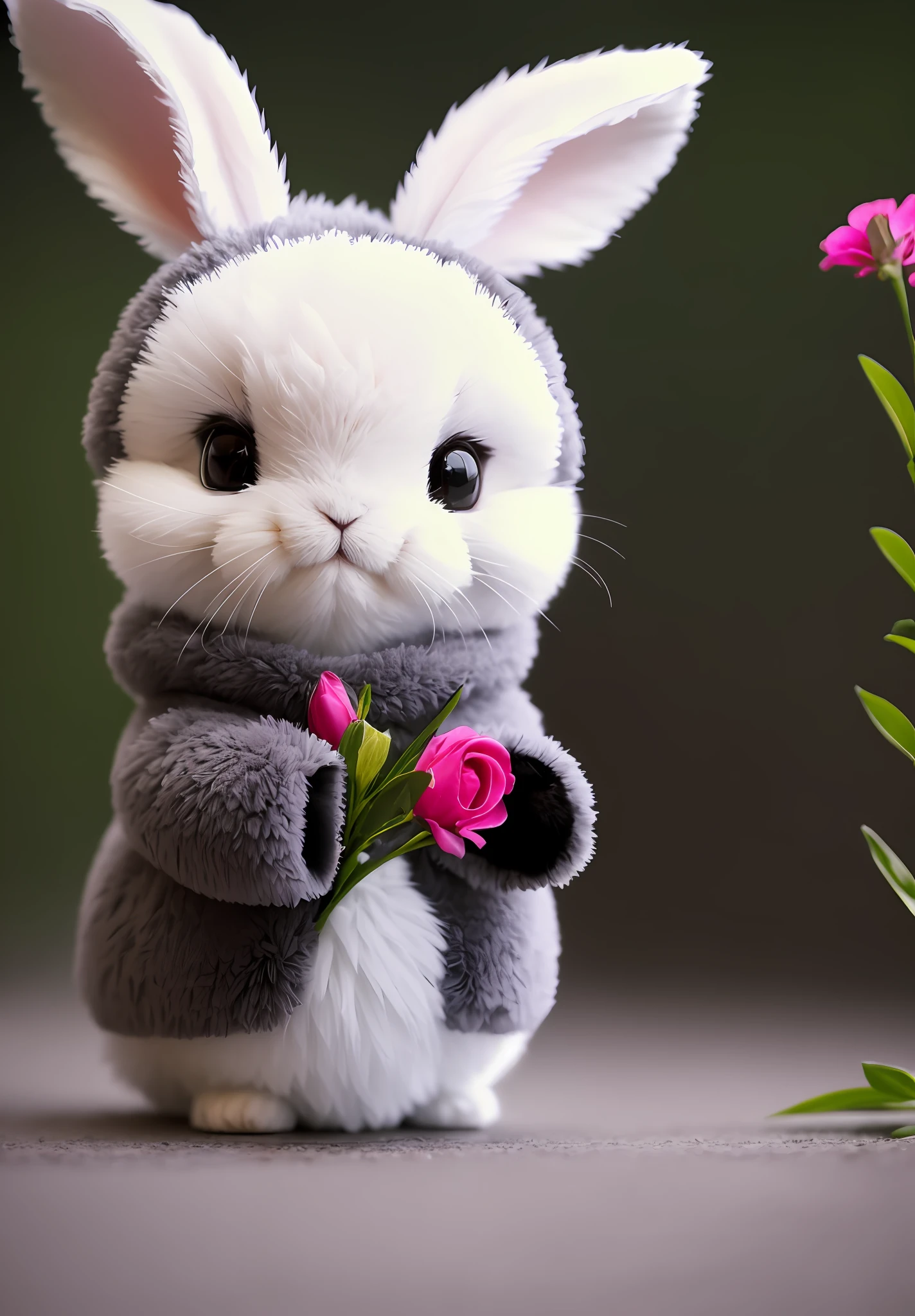 bunny, blur, bunny, flower, nature, no_humans, depth of field, to8contrast style, DARK_Glam, wearing DRK_Glam, deep shadows, (dark: 1.4), (8k, RAW photo, best quality, masterpiece: 1.2)