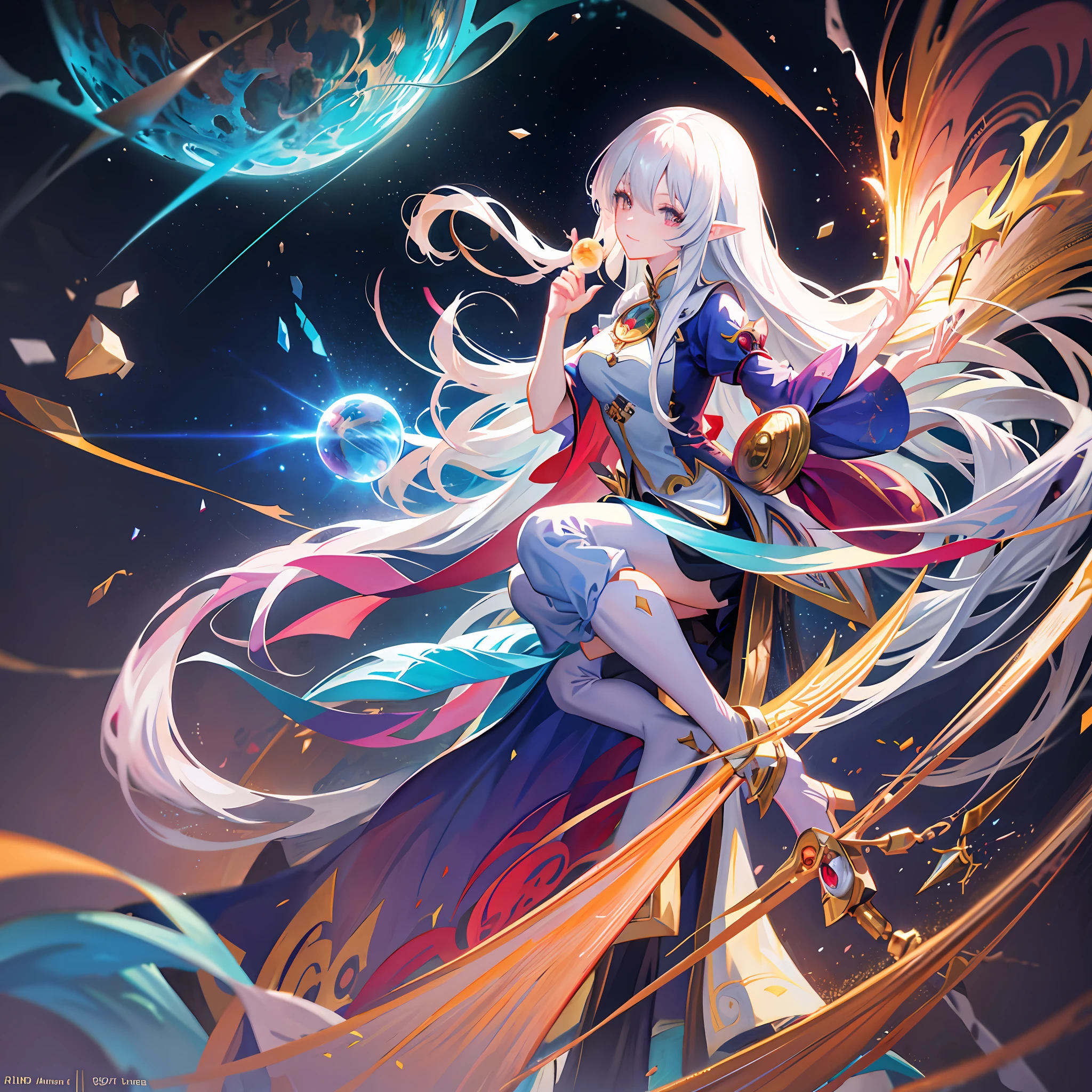 anime girl with long white hair holding a crystal ball, a detailed painting by Yang J, pixiv, fantasy art, 8k high quality detailed art, beautiful fantasy anime, detailed digital anime art, anime fantasy illustration, anime art wallpaper 4k, anime art wallpaper 8 k, anime art wallpaper 4 k, anime fantasy artwork, fantasy art style, beautiful celestial mage